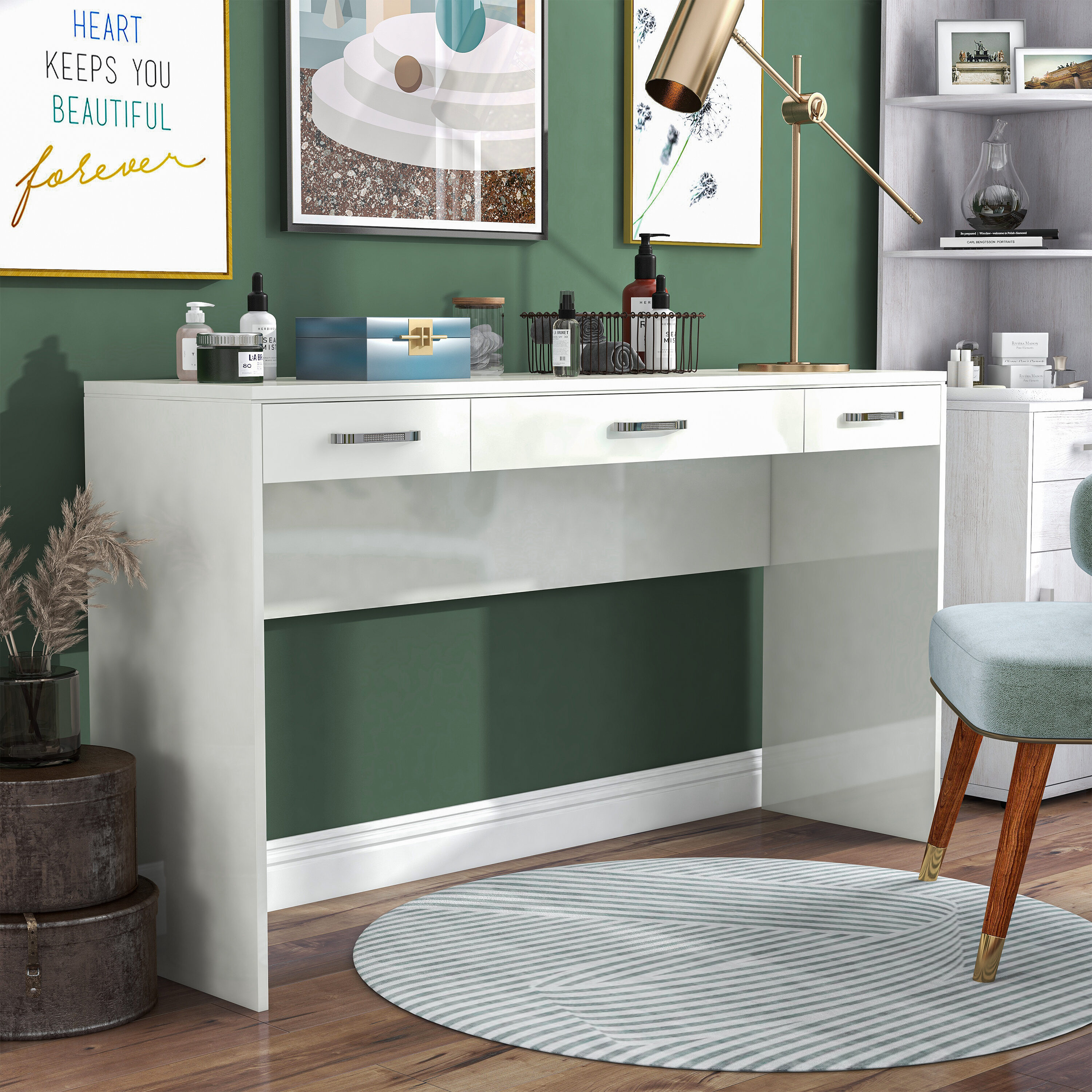 Light Gray Closet with Mirrored Makeup Vanity Cabinets (BY-W-64