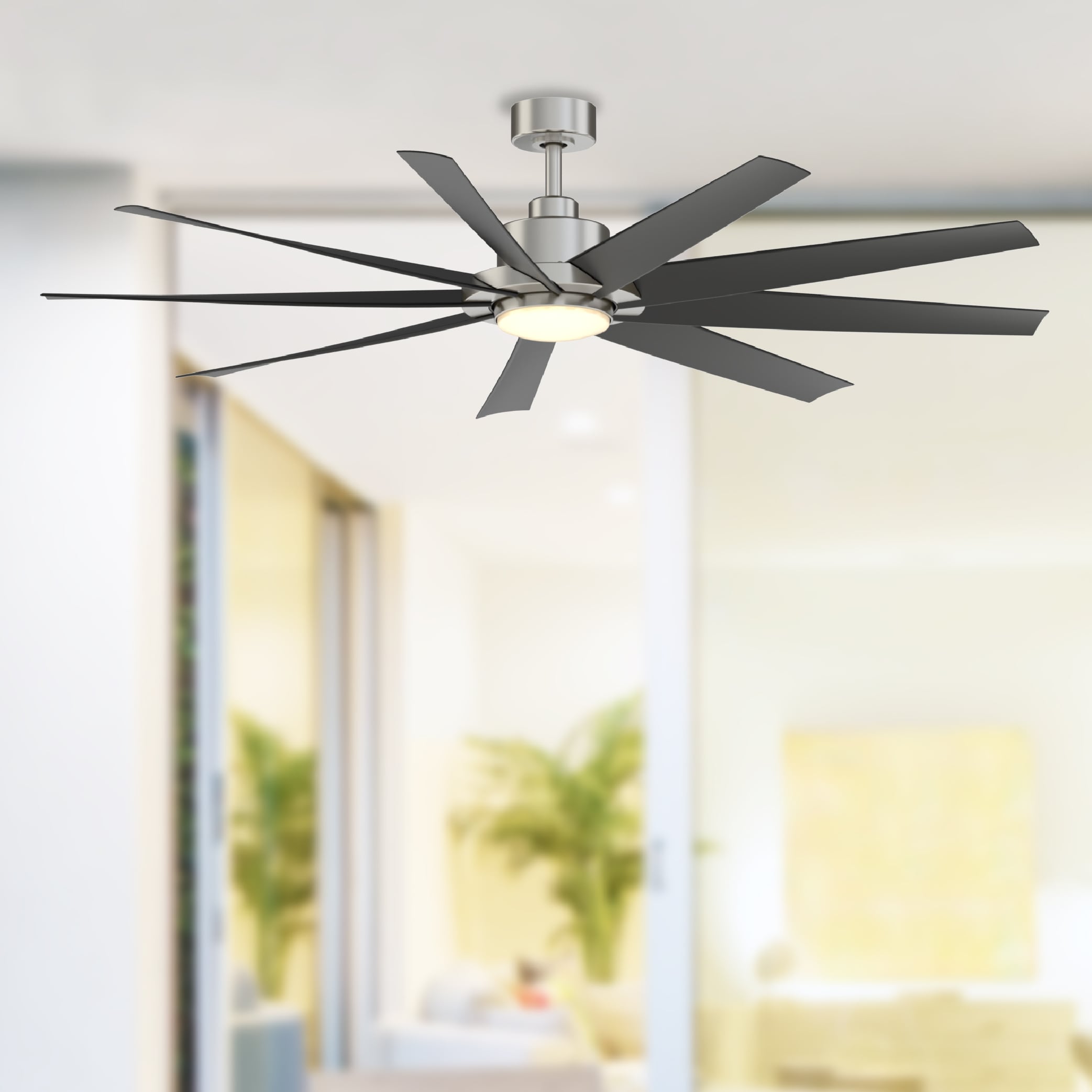 Fanimation Studio Collection SixtyFour 64-in Brushed Nickel Color-changing Integrated LED Indoor/Outdoor Ceiling Fan with Light and Remote (9-Blade) -  LP6864LBN