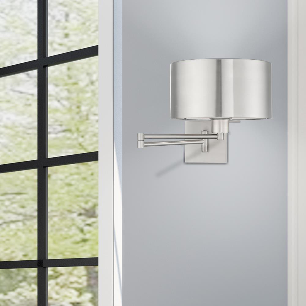 Brushed Nickel Swing Arm Wall Sconce with Drum Shade