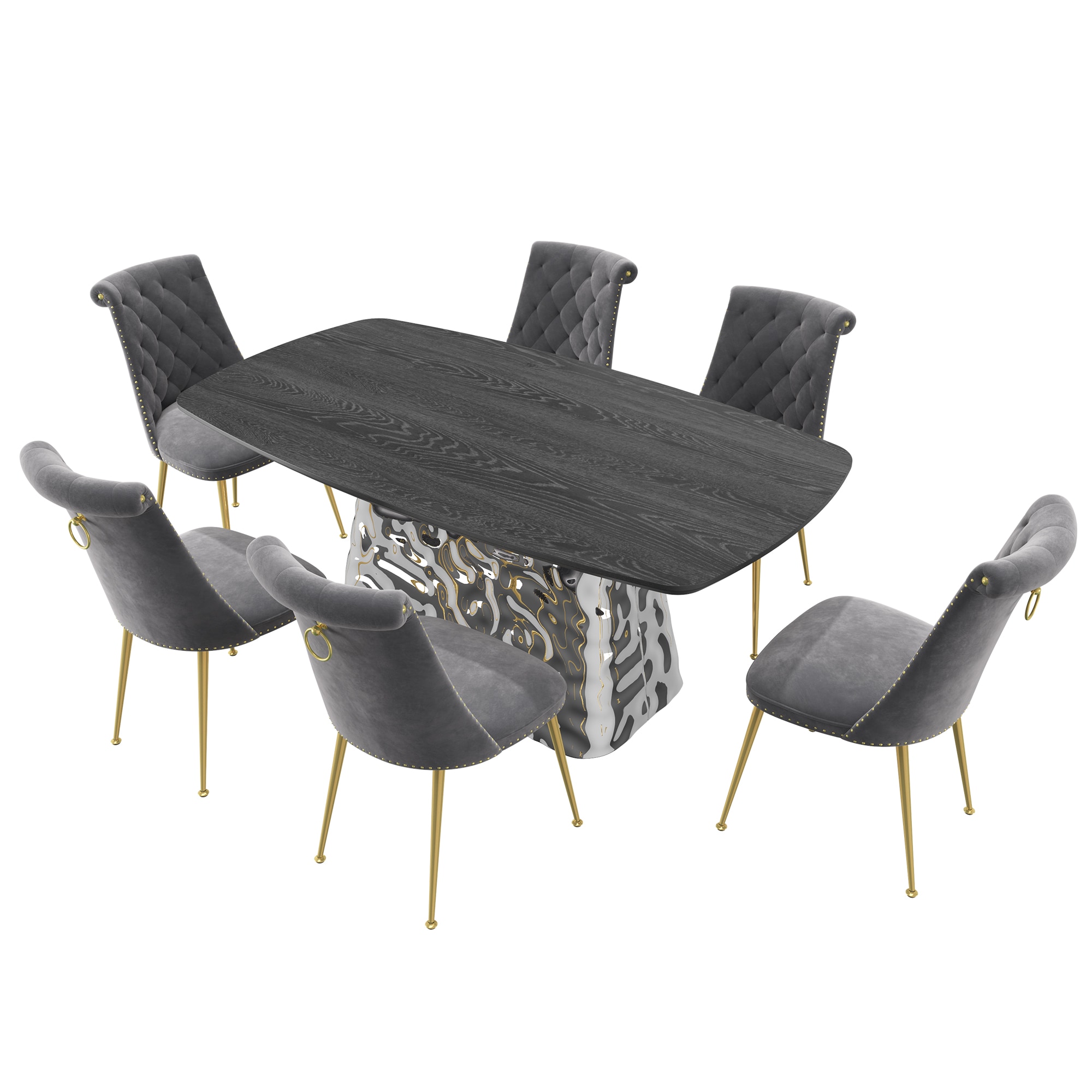 Clihome CL-1676D703GY Gray Chair/Black Table Contemporary/Modern Dining Room Set with Rectangular Table ( Seats 6 )