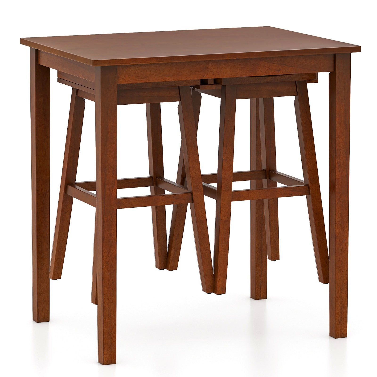 SUGIFT - 3-Piece Bar Table Set with Round Pub Table and 2 Saddle Stools Solid Rubber Wood Frame C...