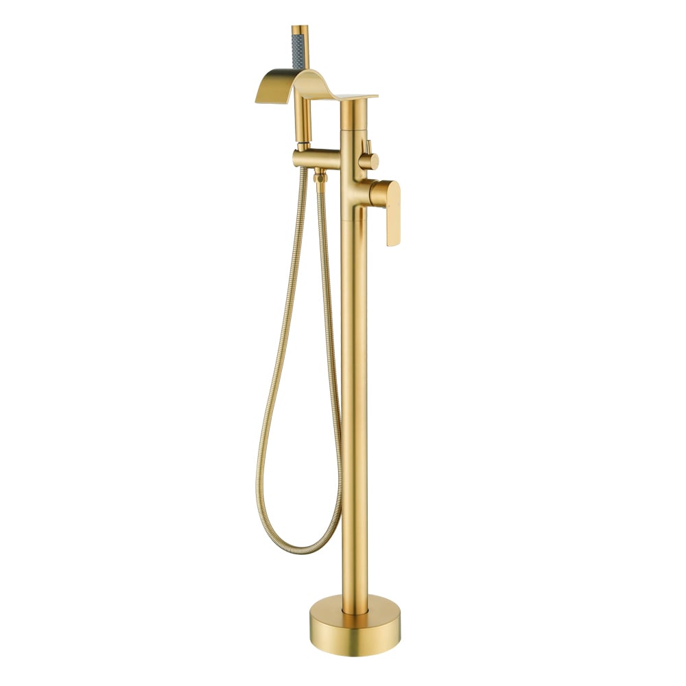 WELLFOR WN0854 Brushed Gold 1-handle Freestanding Swivel Bathtub Faucet with Hand Shower ( Valve Included )