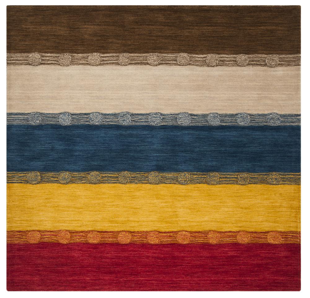 Reversible Hand-Knotted Black Wool 6' Square Rug