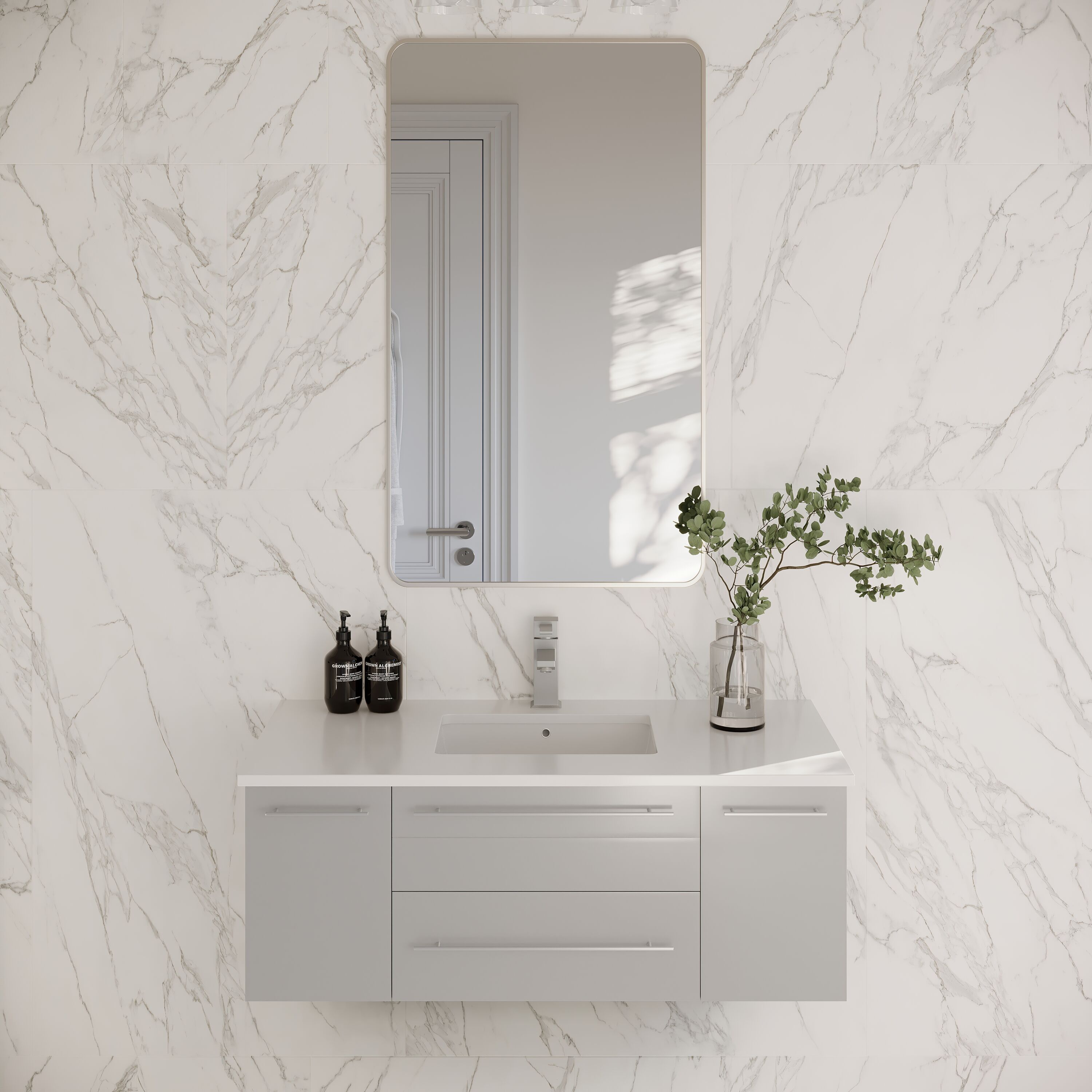 Fresca FCB6142GR-UNS-CWH-U Lucera 42-in Gray Undermount Single Sink Floating Bathroom Vanity with White Quartz Top