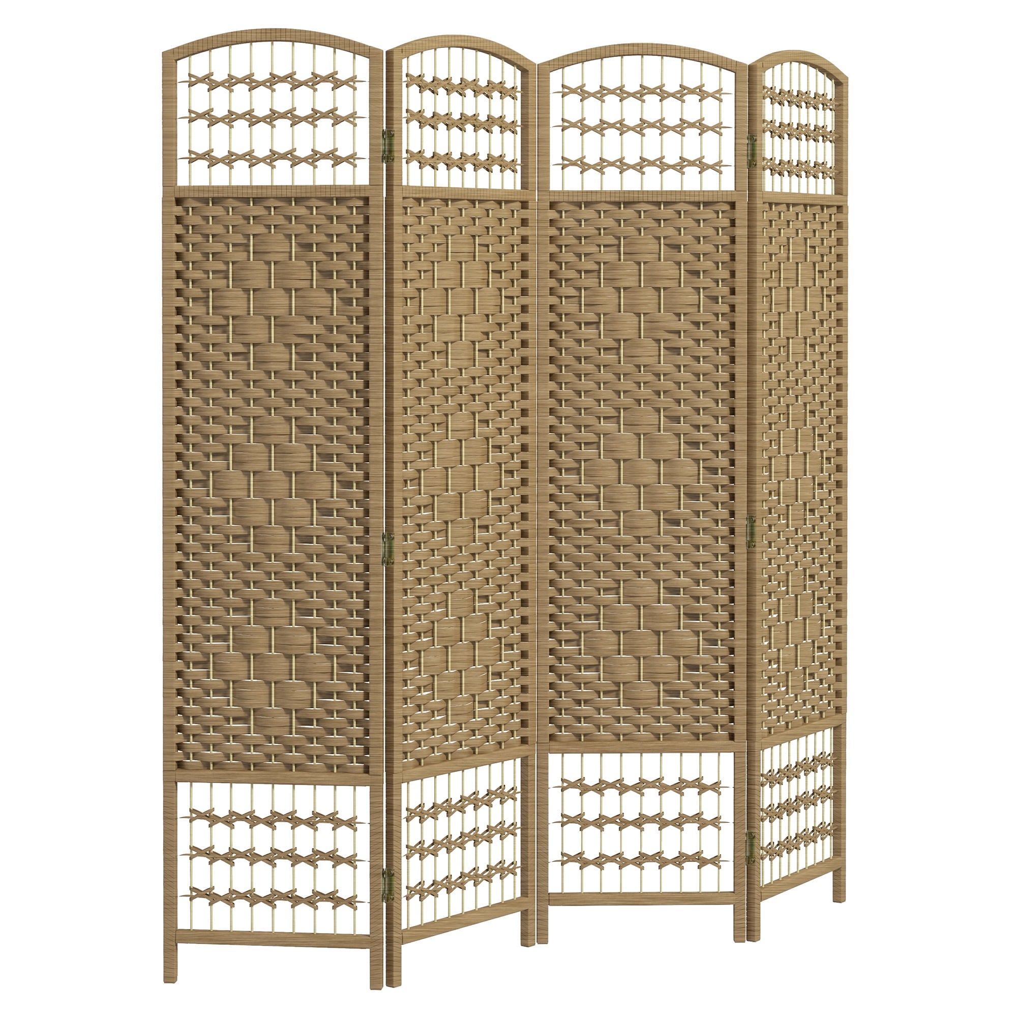 HomCom 830-701V00ND 4 Panel Room Divider  Folding Privacy Screen  5.6' Room Separator  Wave Fiber Freestanding Partition Wall Divider  Natural