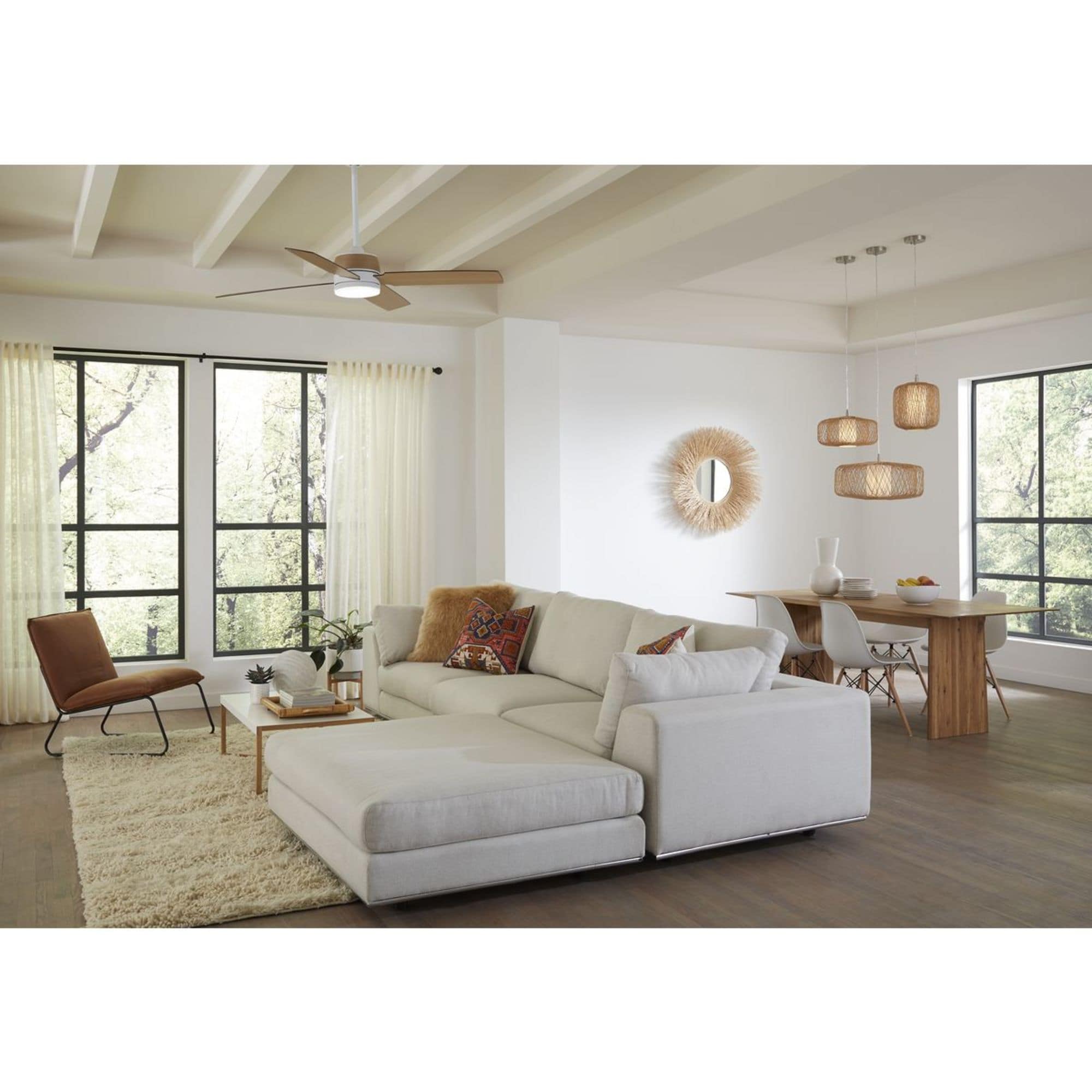 Shaffer II 56" Satin White LED Ceiling Fan with Jute Rope