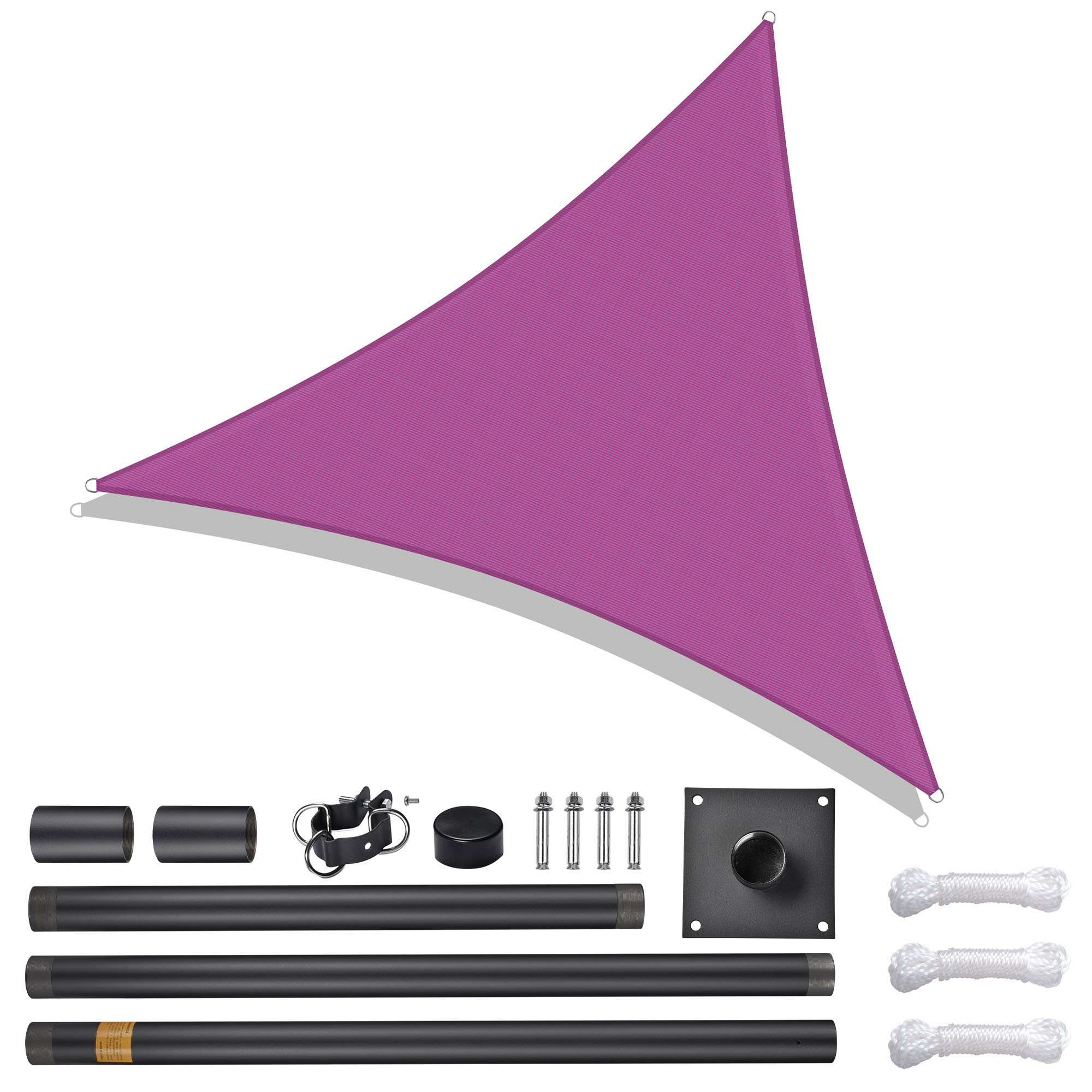 Yescom 07SSSSET015-22-10-LO 22Ft Triangle Sun Shade Sail Canopy Awning 10Ft Detachable Pole Kit Outdoor