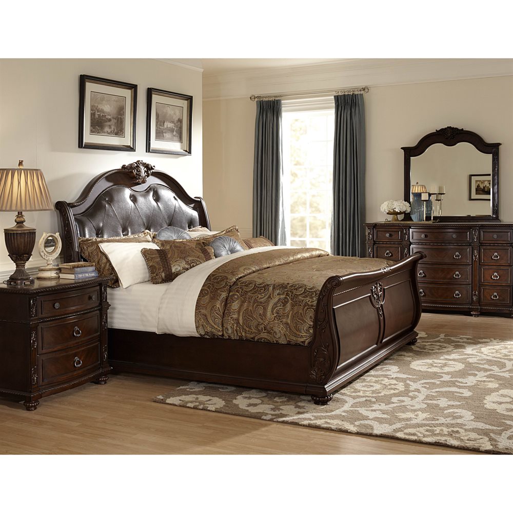 Homelegance Hillcrest Manor Rich Cherry King Wood Sleigh Bed in the ...