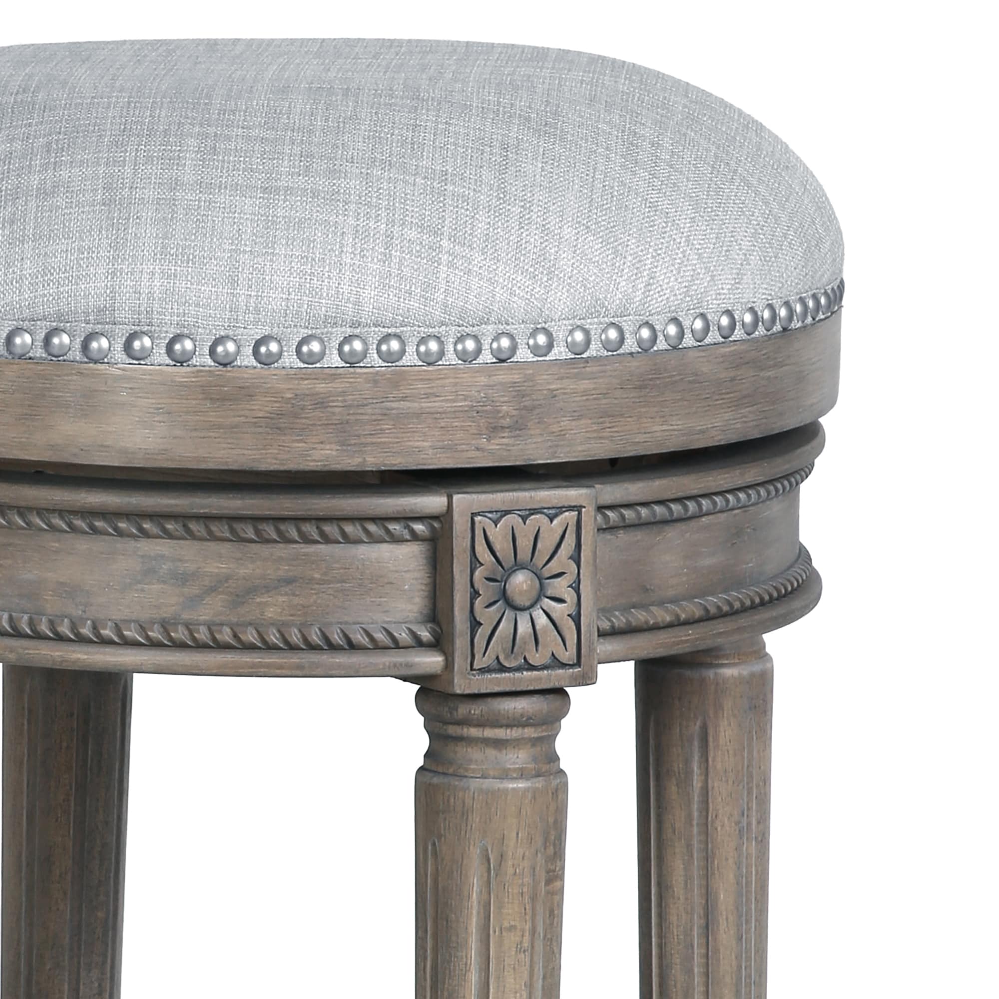 New Ridge Home Goods Chapman - Grey wood and linen backless swivel ...