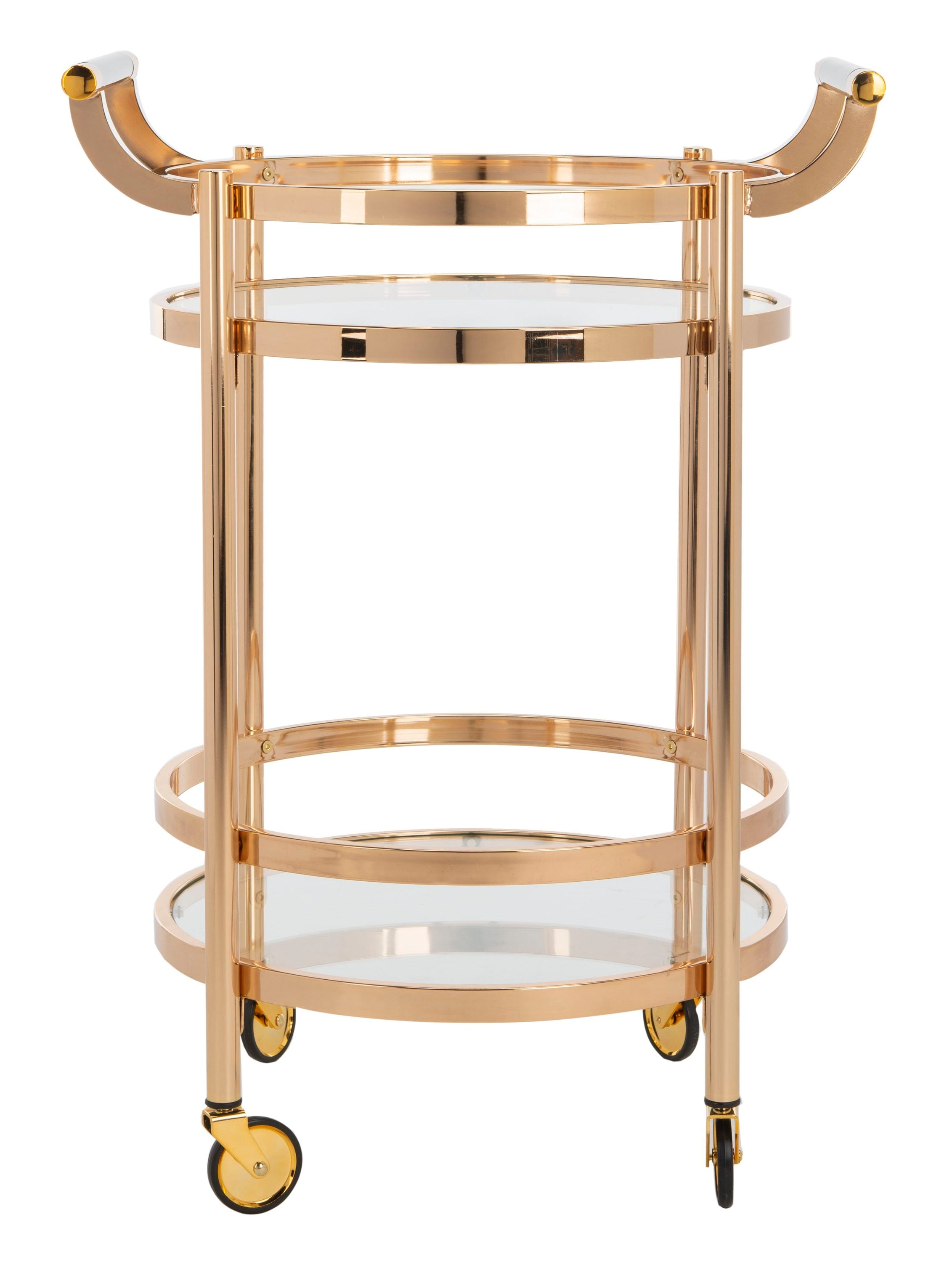 Safavieh BCT8001B Gold Metal Base with Glass Rolling Kitchen Cart ( 23.8-in x 23.8-in x 34-in )