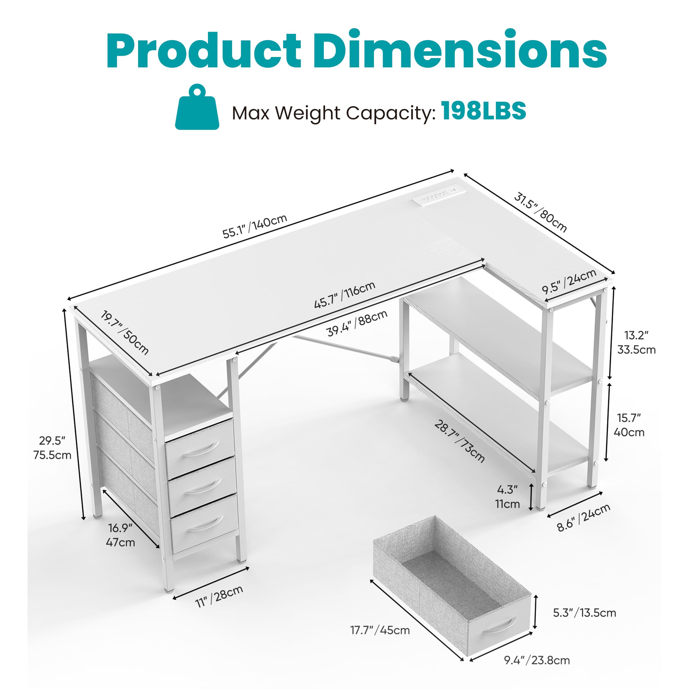 Sweetcrispy L-D-D3BCL01-55IN-WT desks - View #6