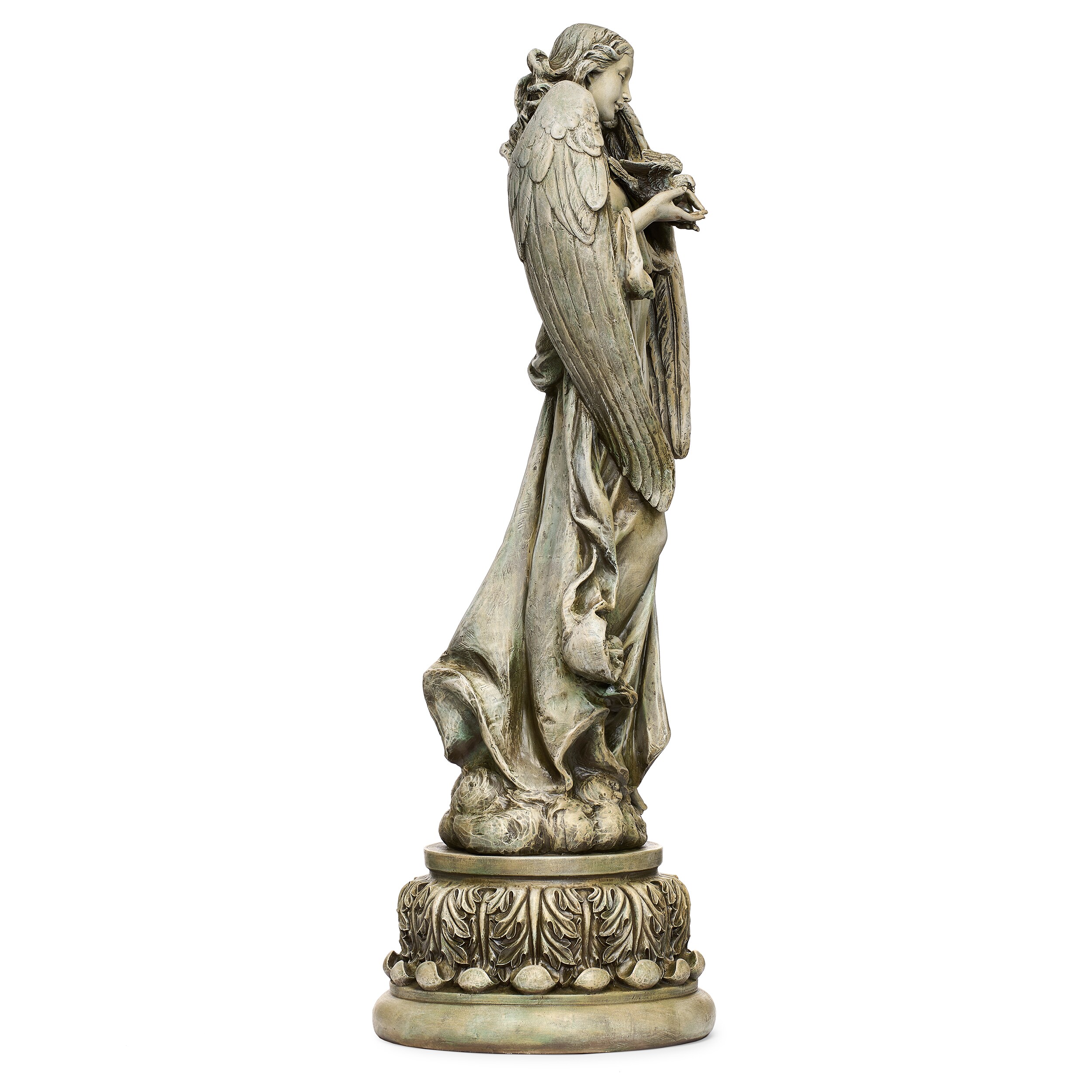 Tall Gray Resin Angel with Dove Garden Statue