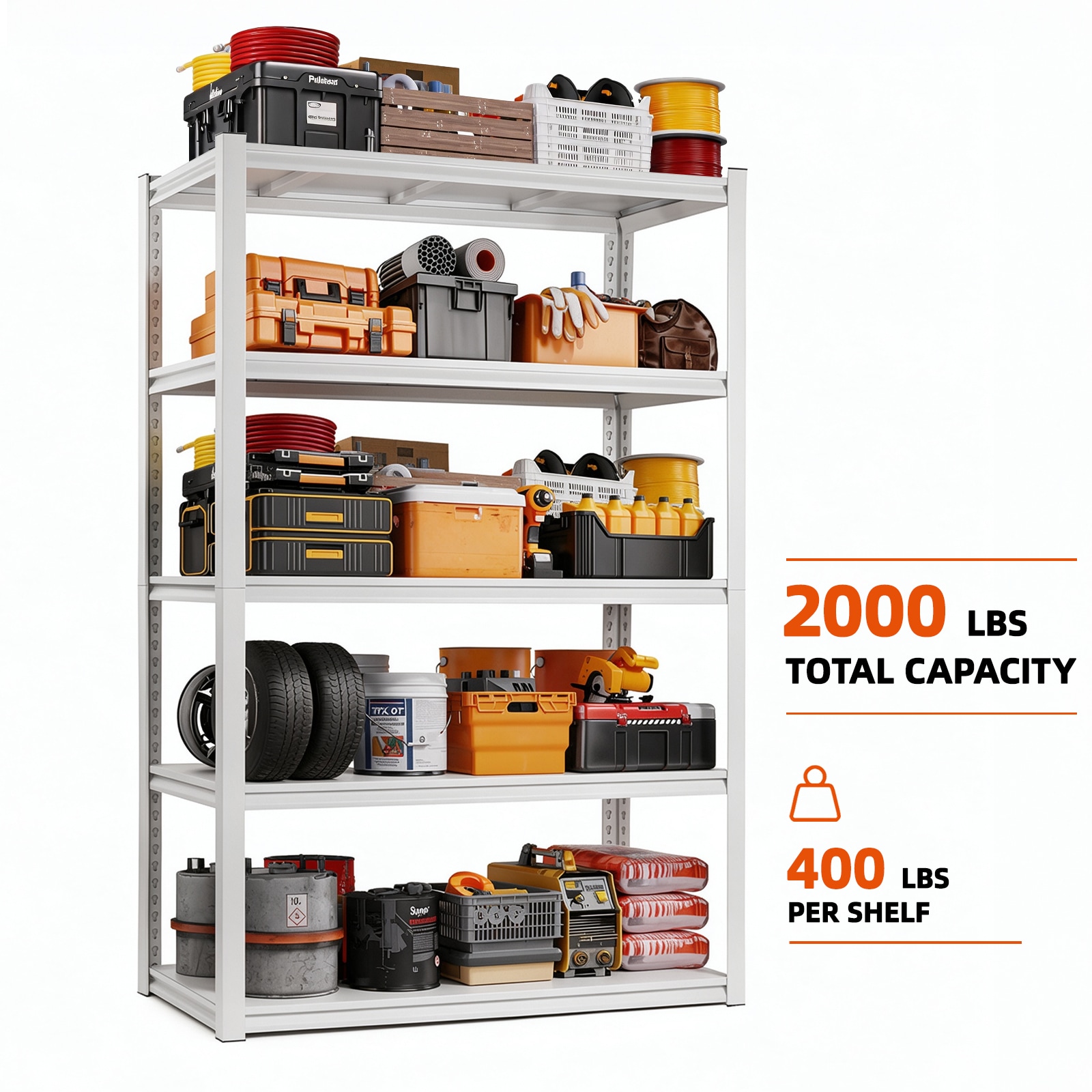 Maocao Hoom 47.2-in W x 23.6-in D x 72-in H 5 -Tier Heavy Duty White Metal Utility Shelving Unit