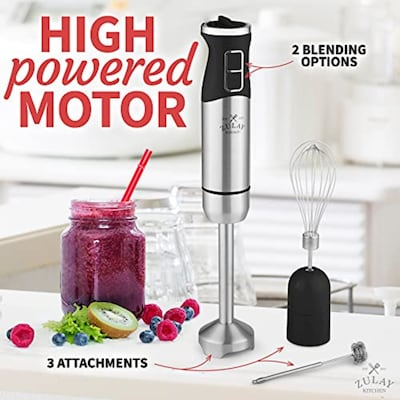 Powerful Immersion Blender, Electric Hand Blender 500 Watt with Turbo Mode,  Detachable Base. Handheld Kitchen Blender Stick for Soup, Smoothie, Puree