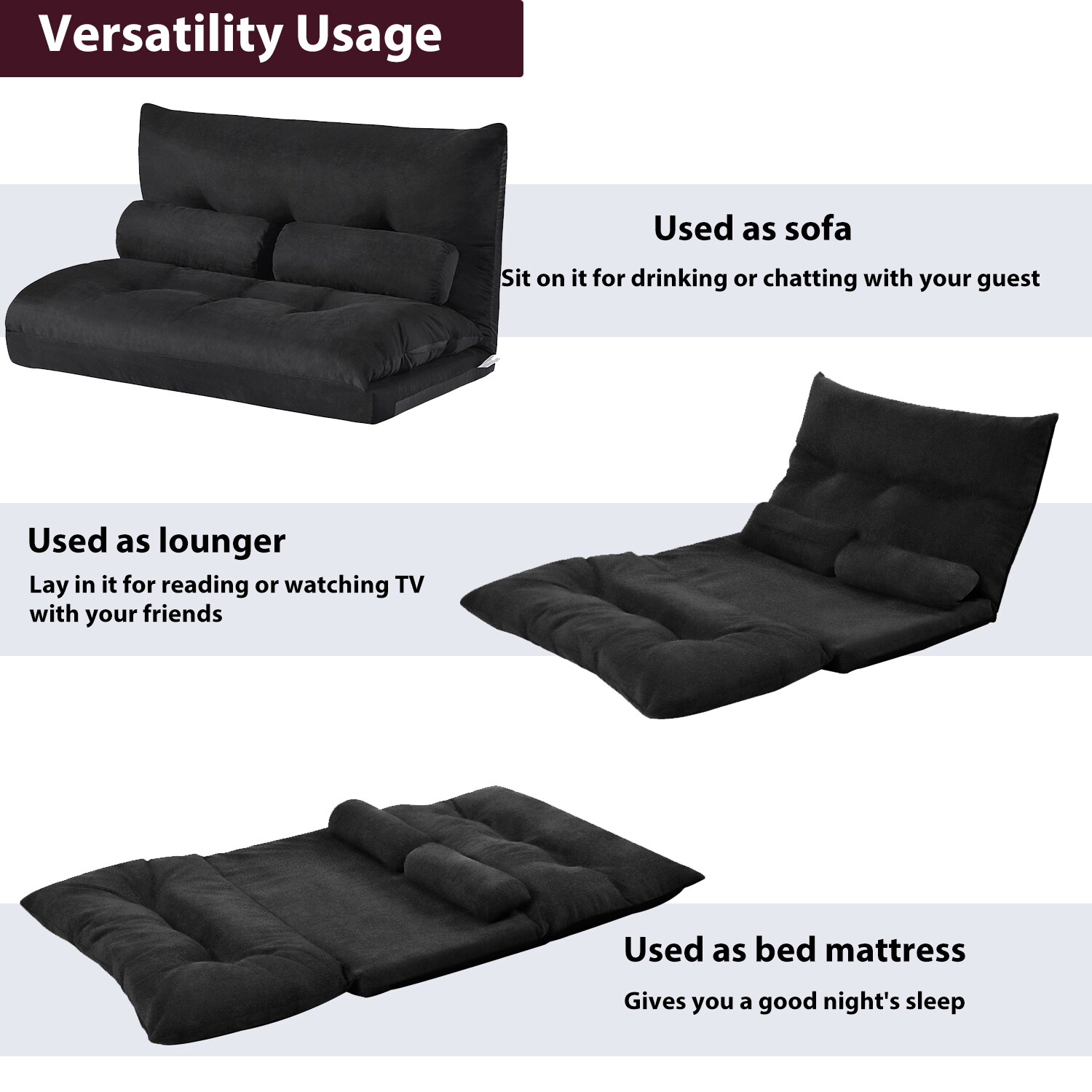 Bybafun Black Contemporary/Modern Polyester Futon In The Futons & Sofa ...