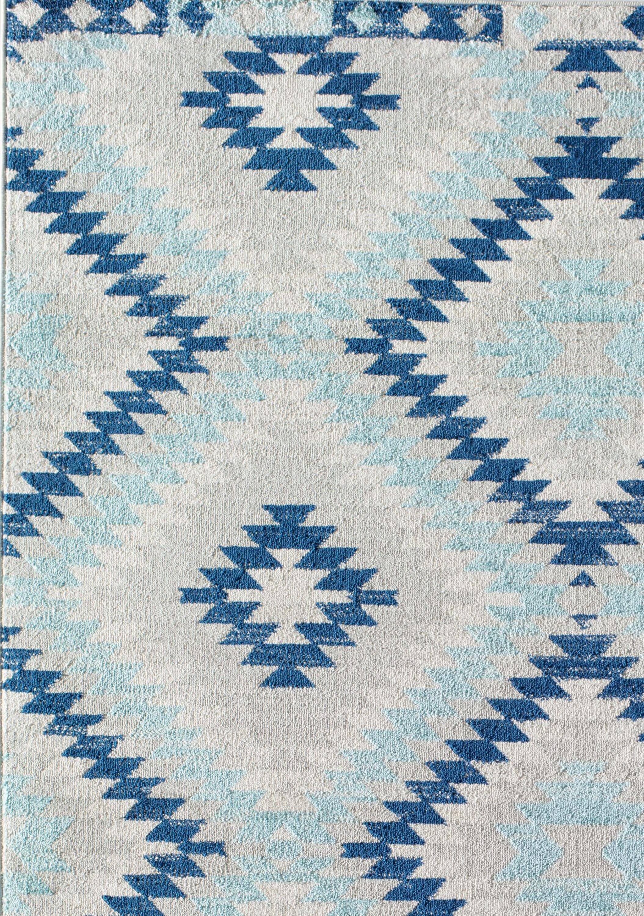 Ice Blue and Multicolor Synthetic Stain-Resistant Runner Rug