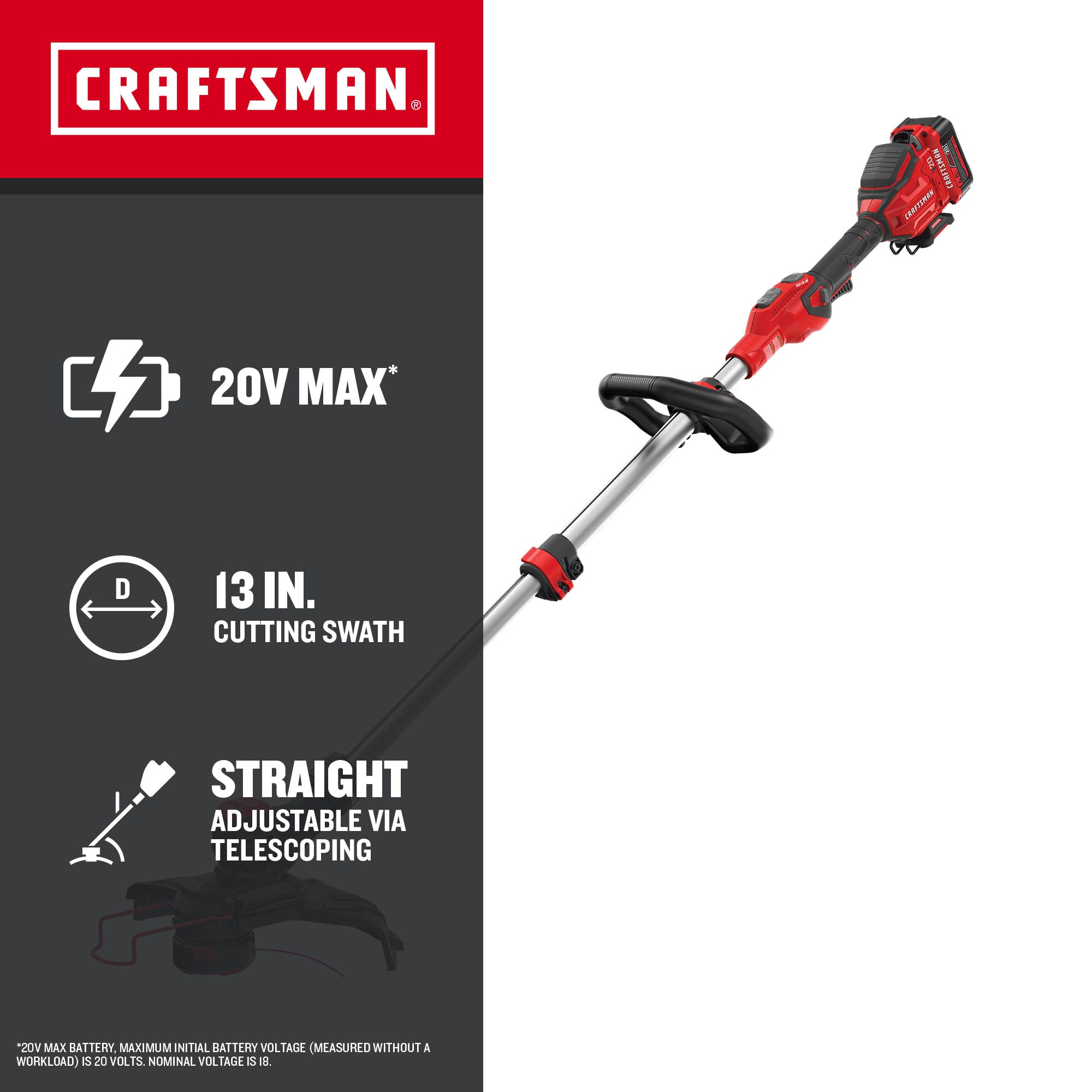 CRAFTSMAN V20 20-volt Max 13-in Straight Shaft Battery