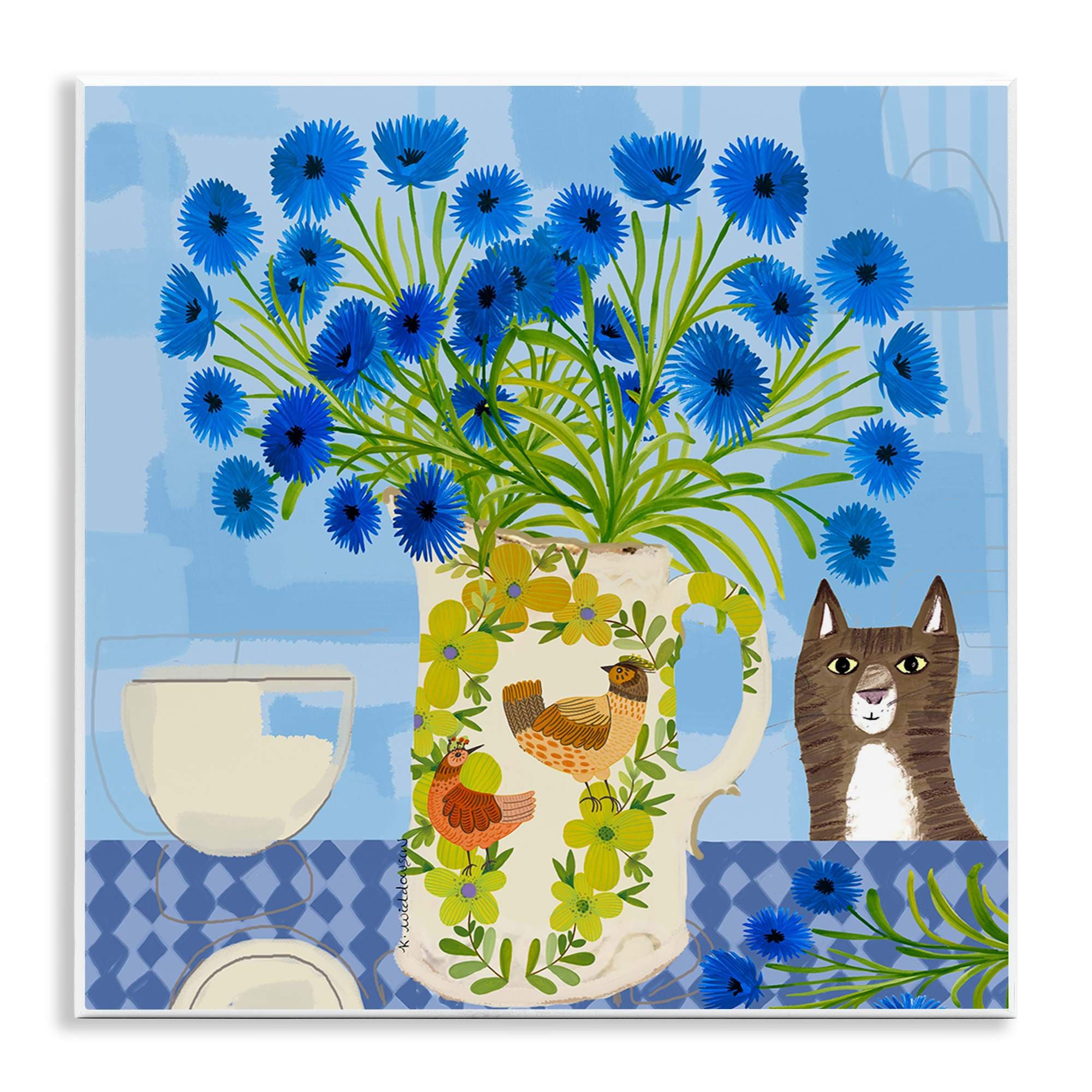 Stupell Industries  Whimsical Jug of Cornflowers Wall Plaque Art By Kay Widdowson 12 x 12