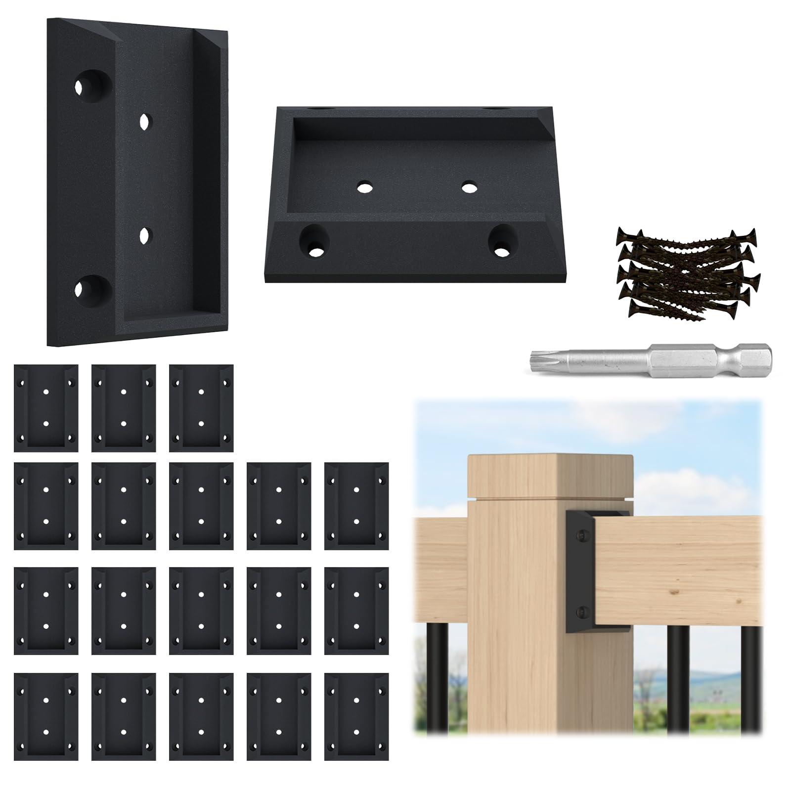 Afoxsos  20 Piece Deck Railing Brackets Connectors Kit for 2x4 Wood Posts with 124 Screws and Torx Driver Bit durable home and garden accessory