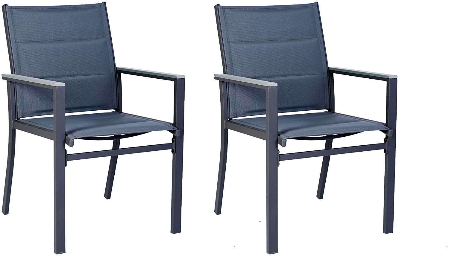 Kozyard KZC217GR2 Patio chairs Set of 2 Black Aluminum Frame Stationary Dining Chair with Gray Woven Seat