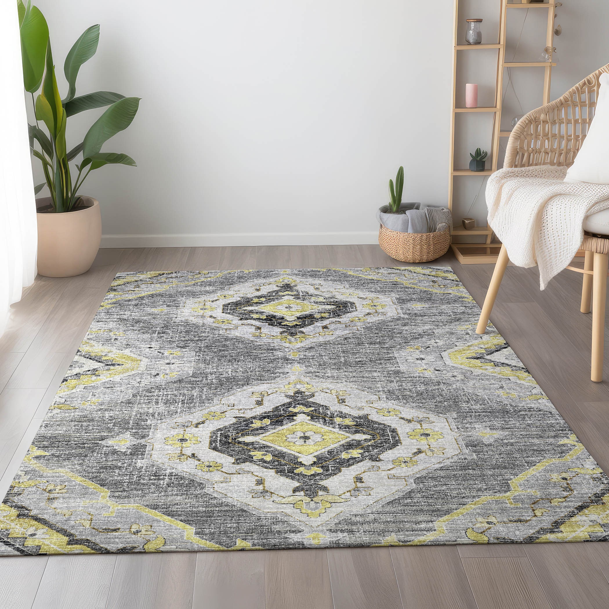 Addison Rugs AMF91SI3X5 Mayfield AMF91SI 3 x 5 (ft) Loomed Polyester Silver Rectangular Indoor Abstract Machine washable Area rug