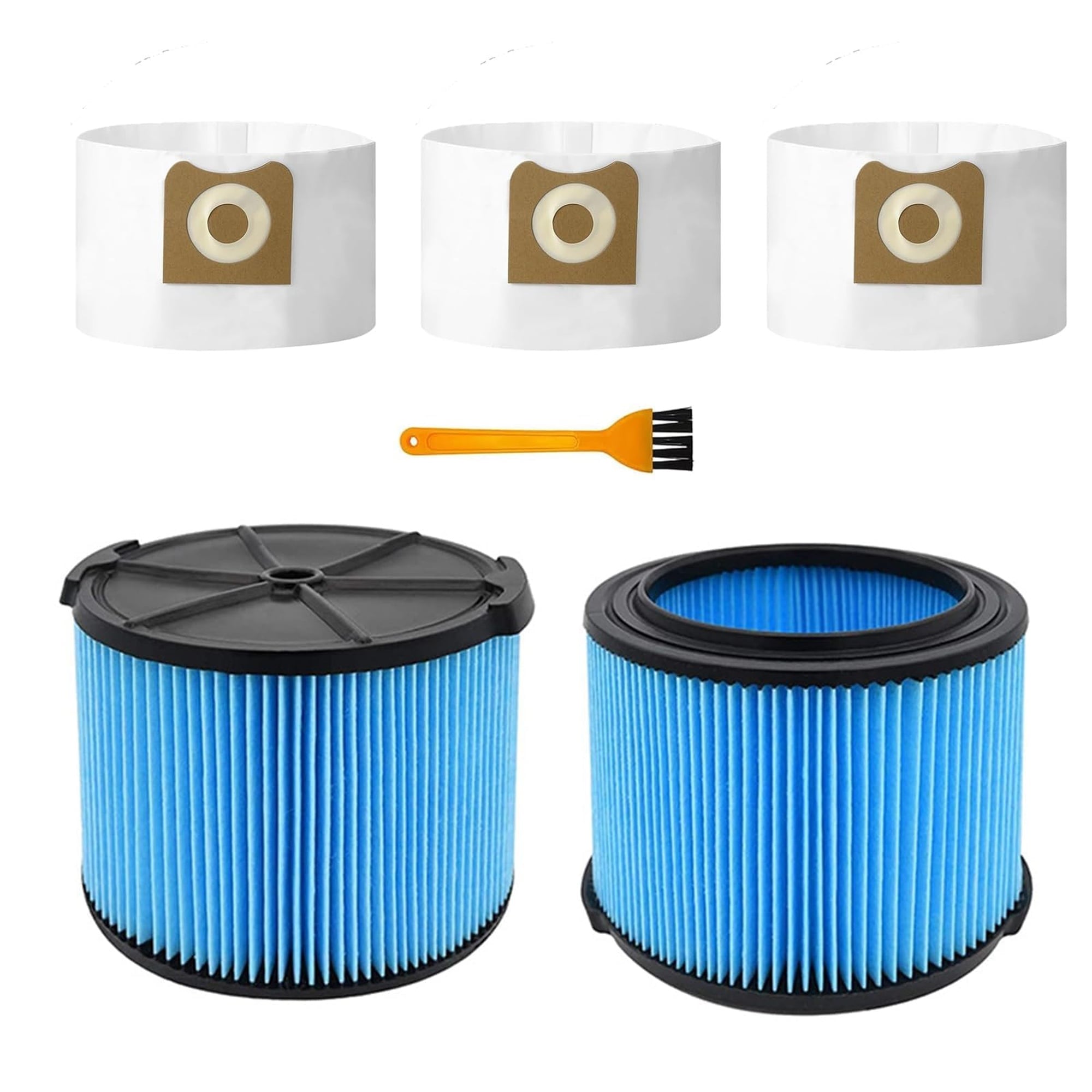 Angel Sar 2 Pcs VF3500 Filter for 3 4.5 Gallon Shop Vacuum with 3 VF3501 Filter Bags and Cleaning Brush for Wet Dry Vacuum
