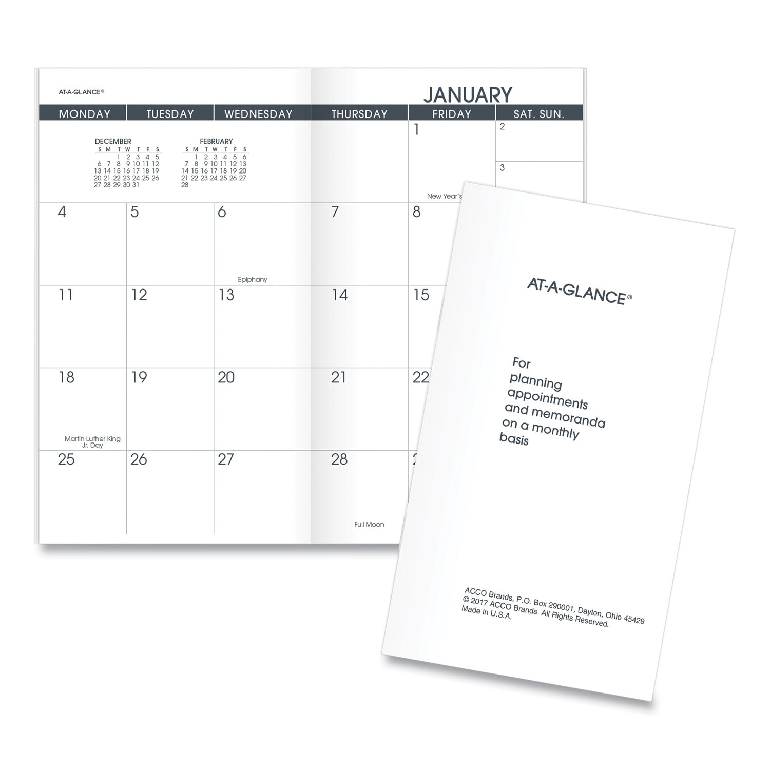 AT-A-GLANCE Pocket Size Monthly Planner Refill 6 x 3.5 White Sheets 12 Month Jan to Dec 2026