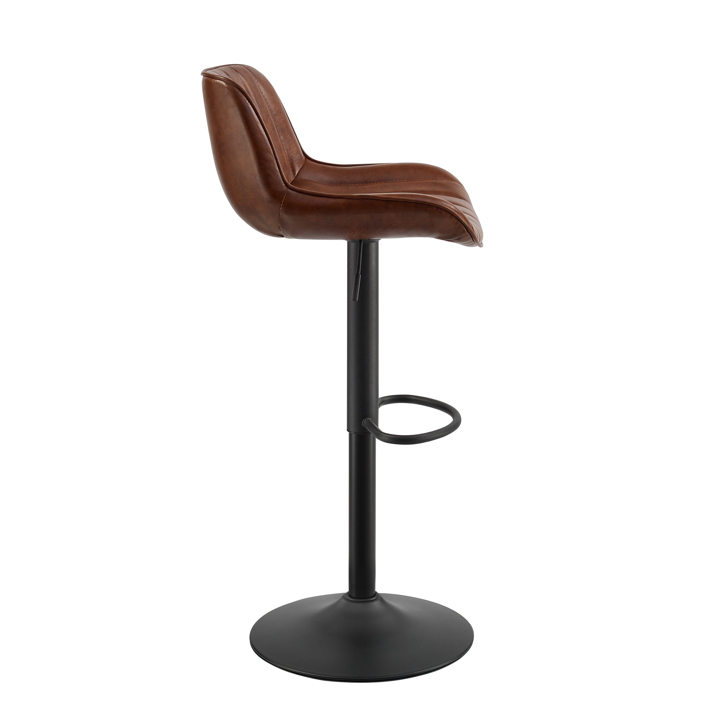 Cognac Elegance Adjustable Swivel Barstool Set in Faux Leather