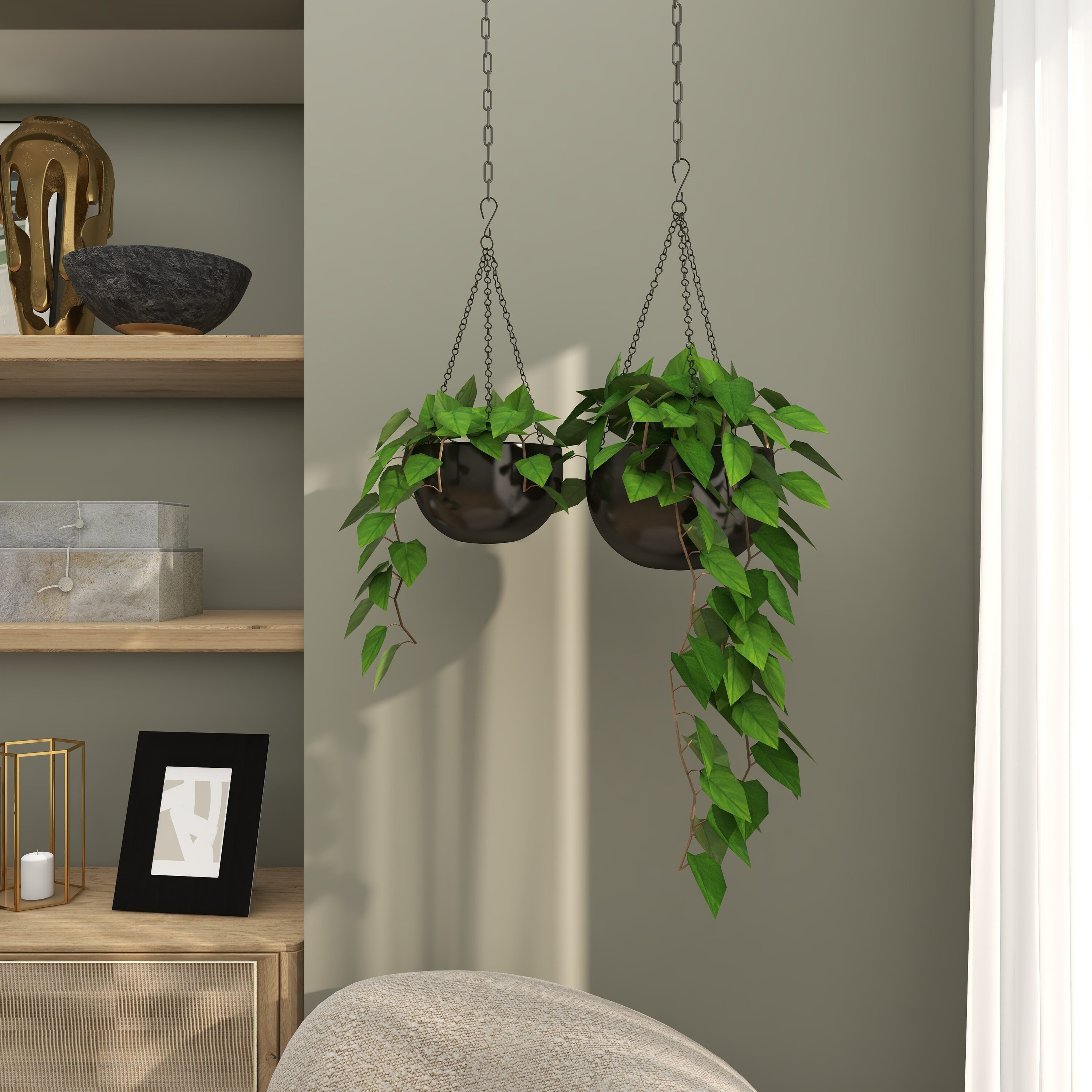 Grayson Lane 51933 2 -Pack Round 6.0-in W x 6-in H x 6-in D Black Metal Indoor/Outdoor Hanging planter