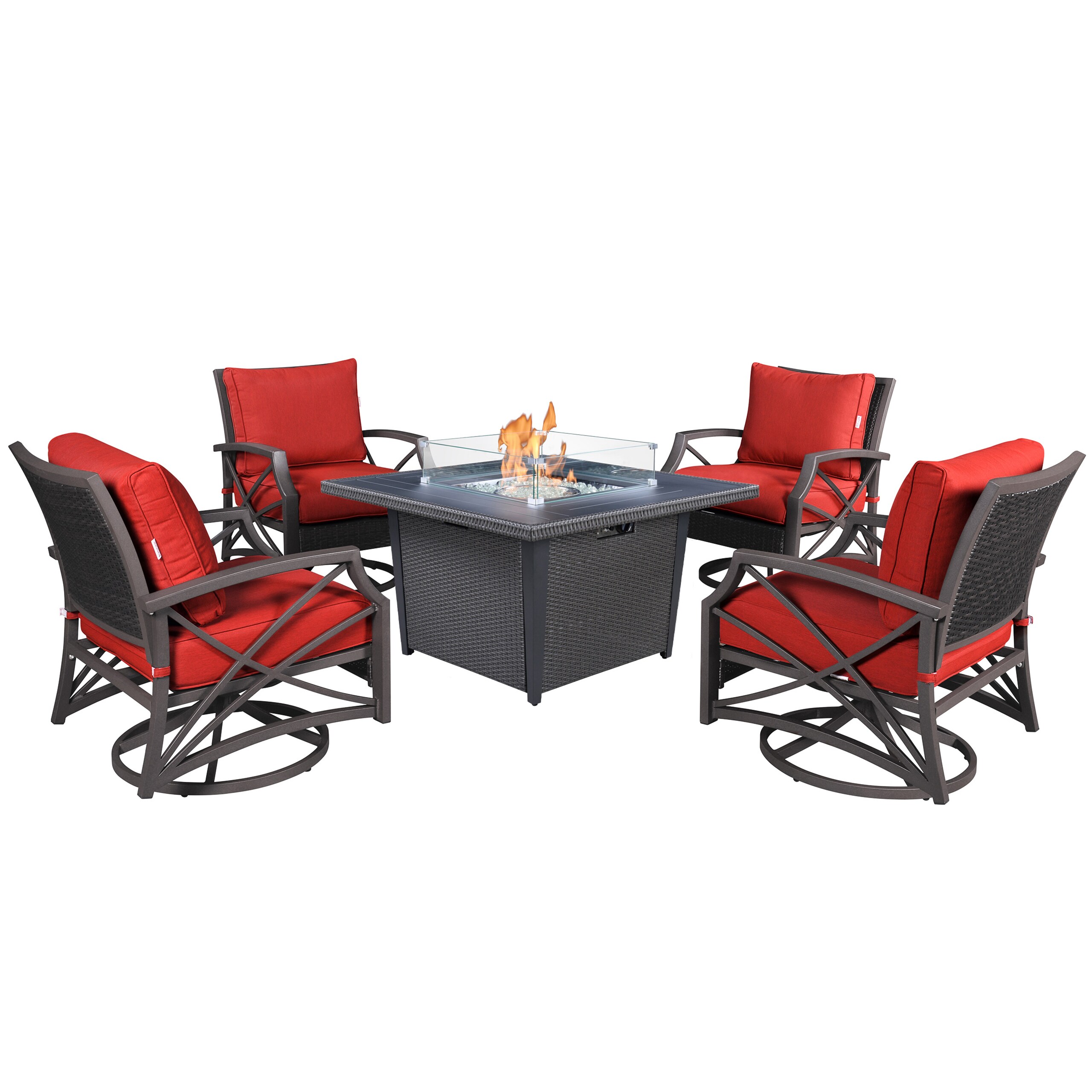 Kinger Home FP-004TGRY-SET-RED Ethan 5-Piece Wicker Patio Conversation Set with Red Cushions