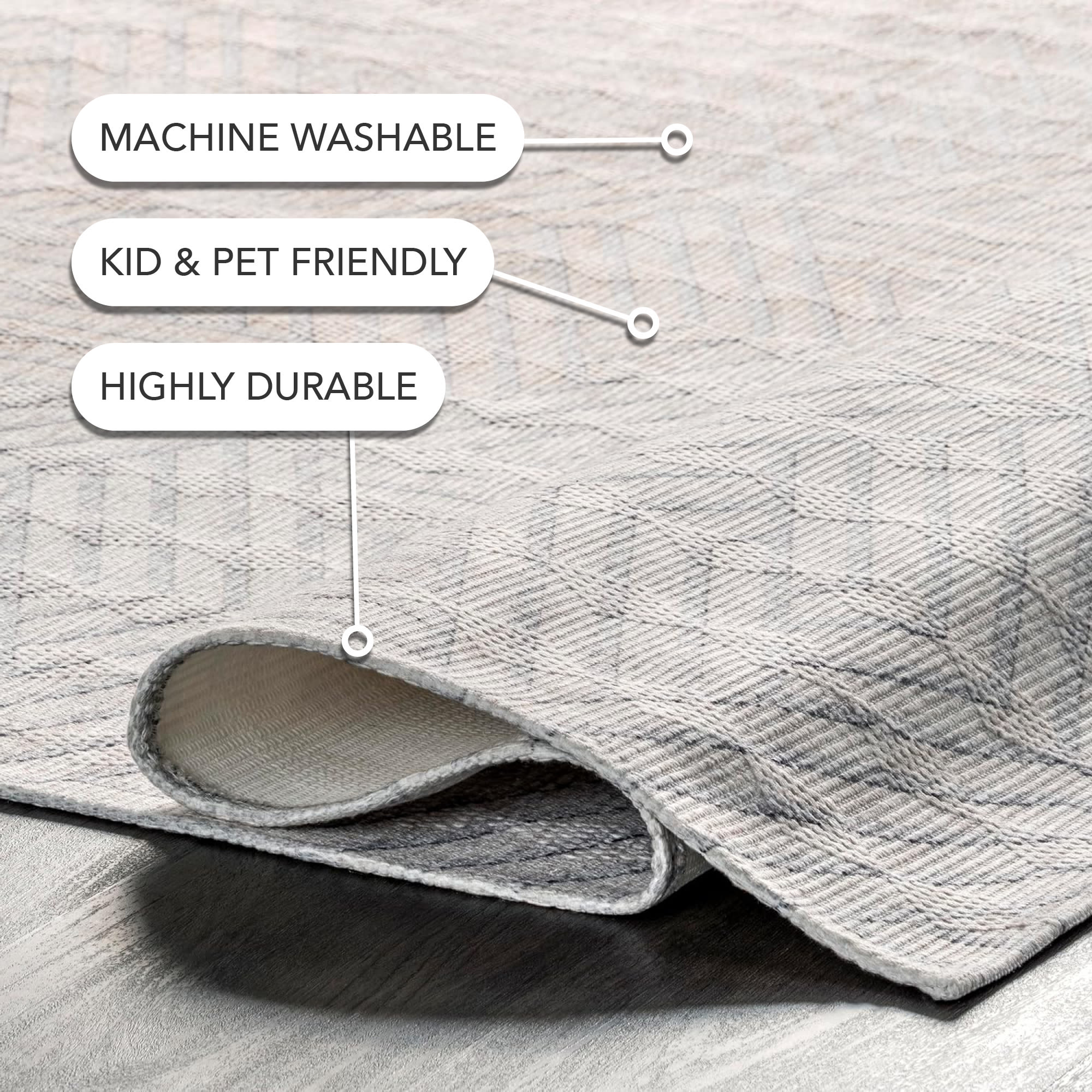 Adeline Gray Geometric Viscose 4' x 6' Washable Area Rug