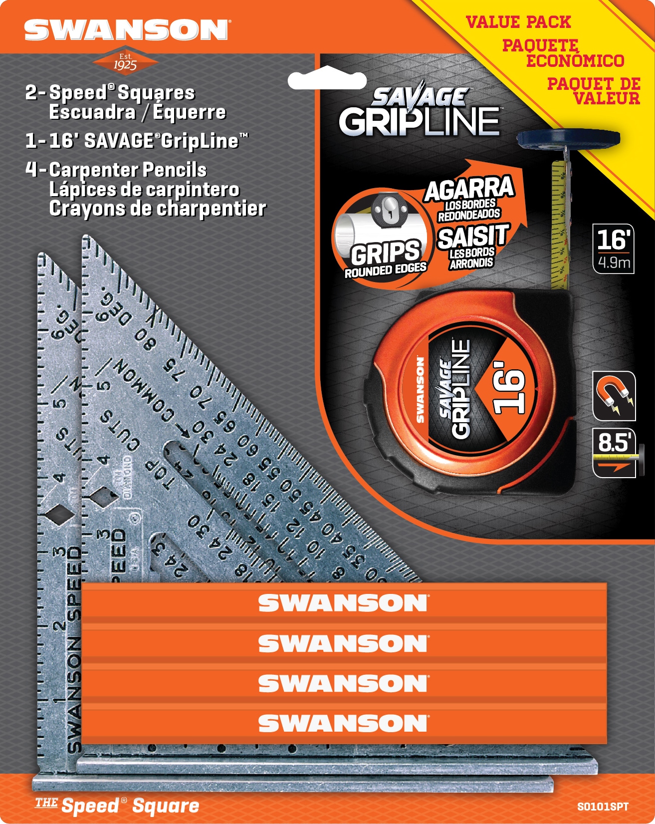 Swanson Tool Company Speed Square 2 Pk 16 Ft Gripline Measuring Tape Carpenter Pencil 4 Pk At Lowes Com