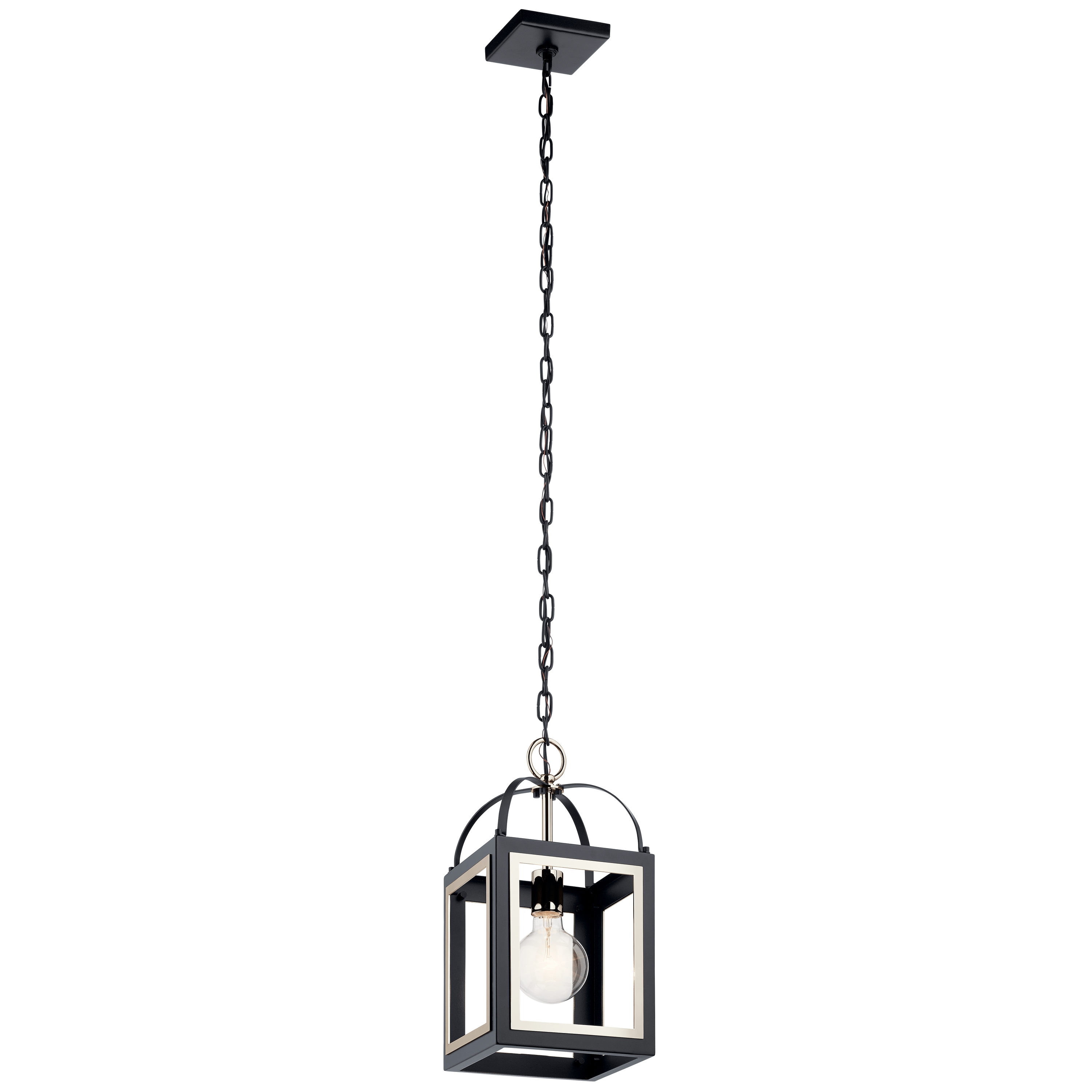 Kichler 52030BK Vath 1 -Light Black w/Polished Nickel Industrial Lantern Small Hanging Pendant light