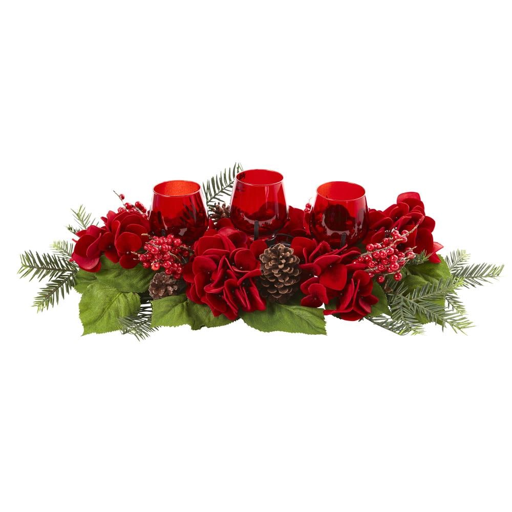 Nearly Natural 4876 7.75-in 24-in Wide Red Poinsettia Candle Holder