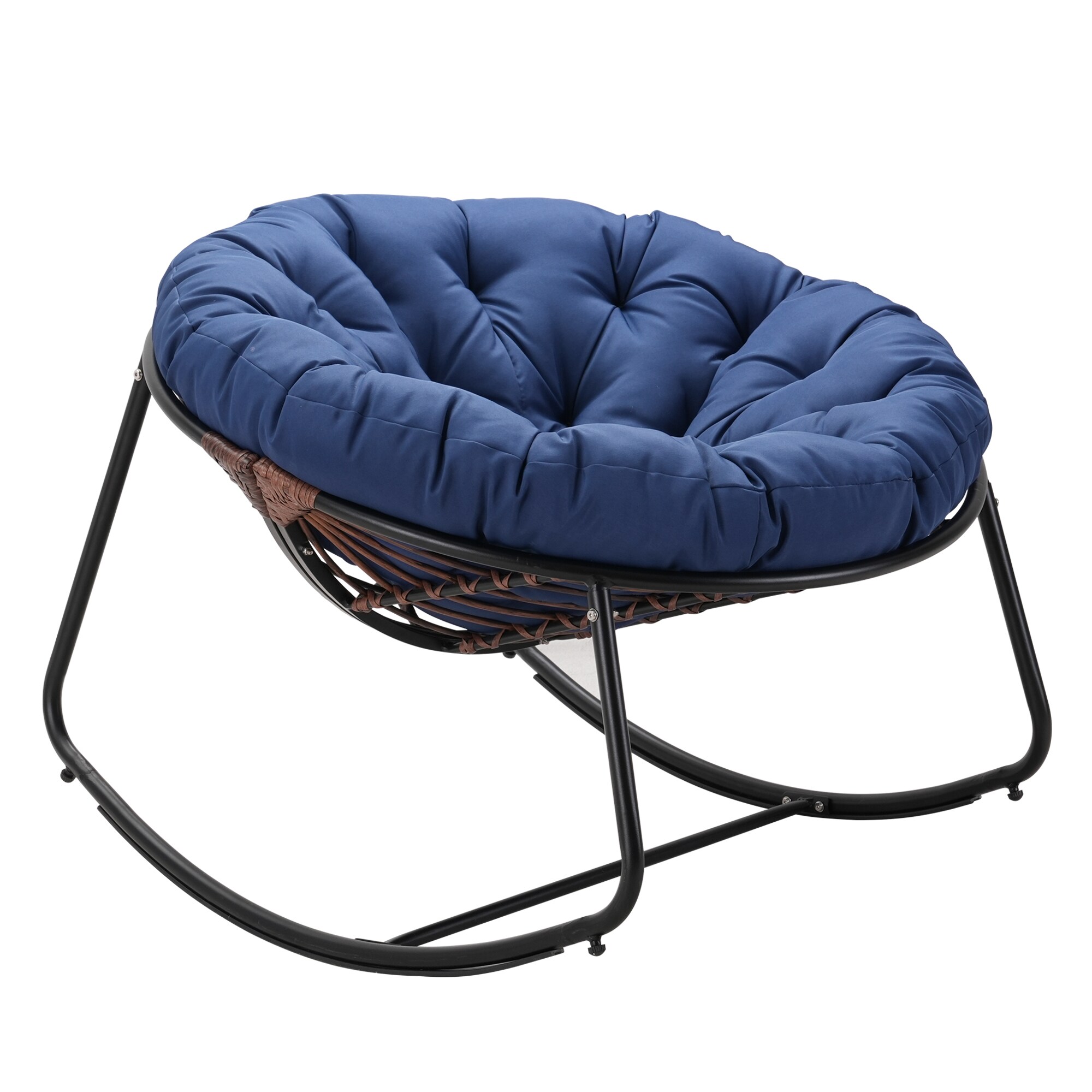 CESICIA SZ-LS-F51 Patio Chairs Wicker Blue Metal Frame Rocking Chair with Blue Cushioned Seat