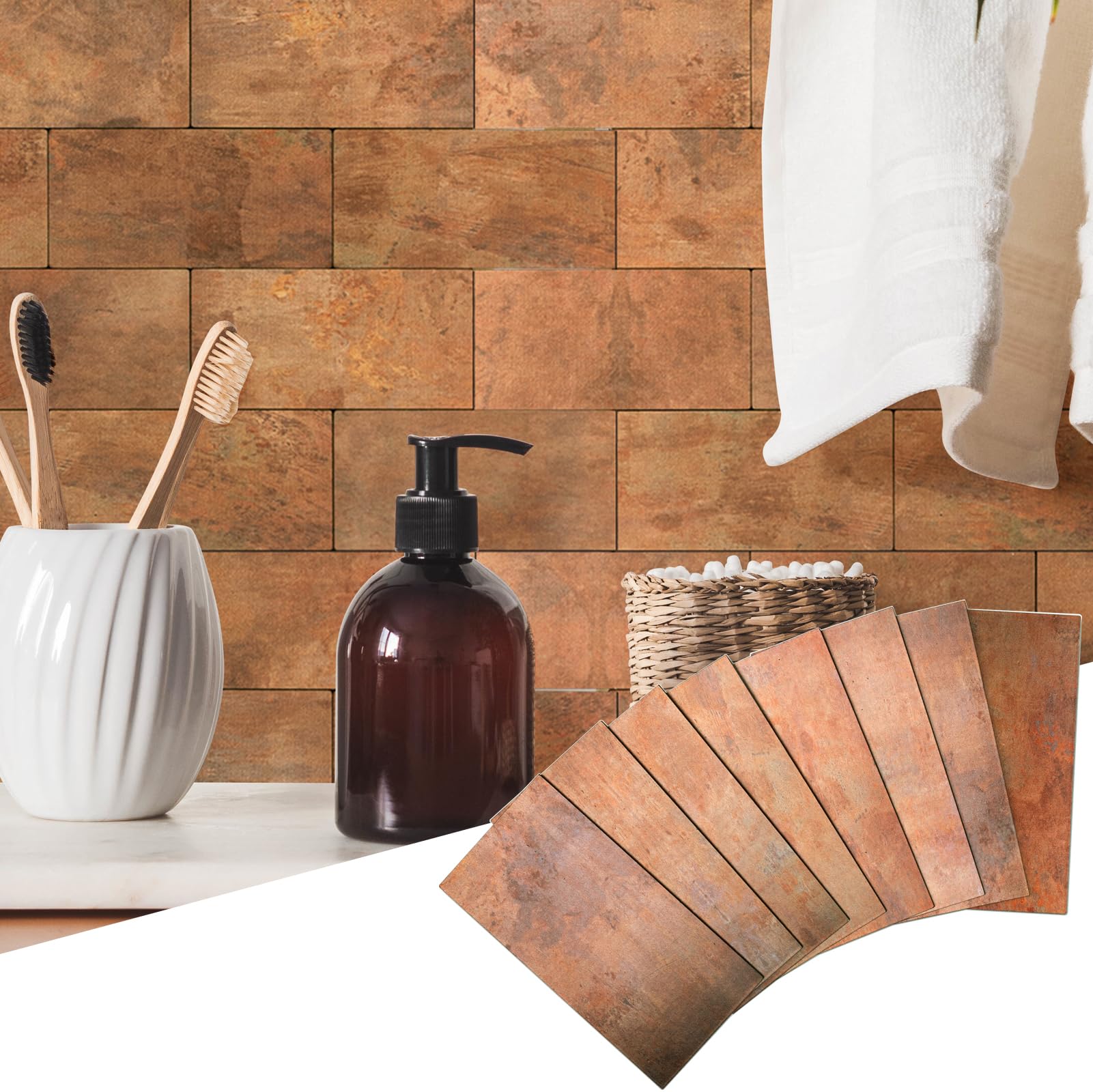 Oyezvary  Peel and Stick Backsplash Panels 3 by 6 Inches Copper PVC Composite Wall Tile for Kitchen Bathroom Laundry Room Fireplace 100 Pieces