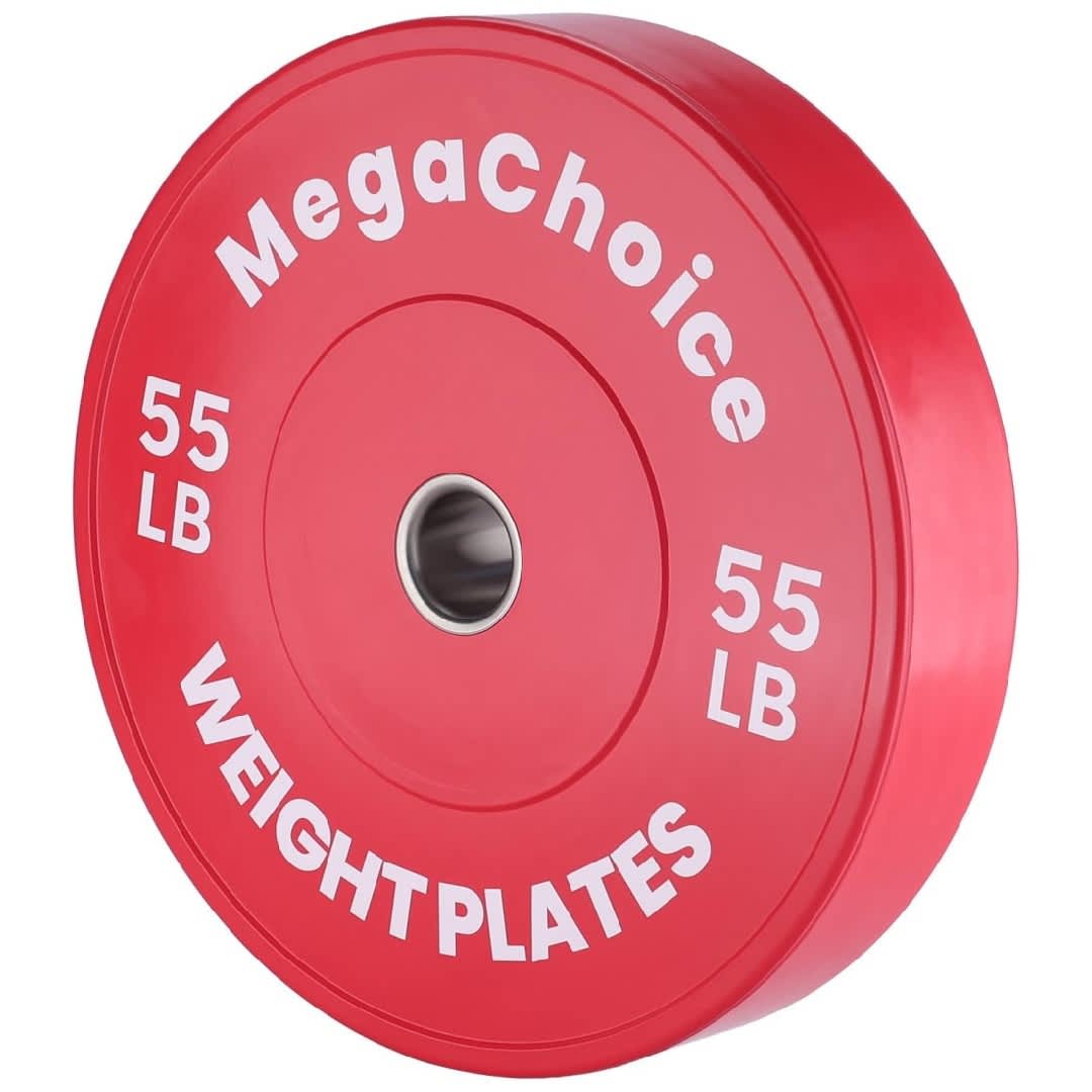 Qeetex NL-POU-3AKVWYMP Red 55LB Premium Rubber Bumper Weight Plate with Embossed Lettering