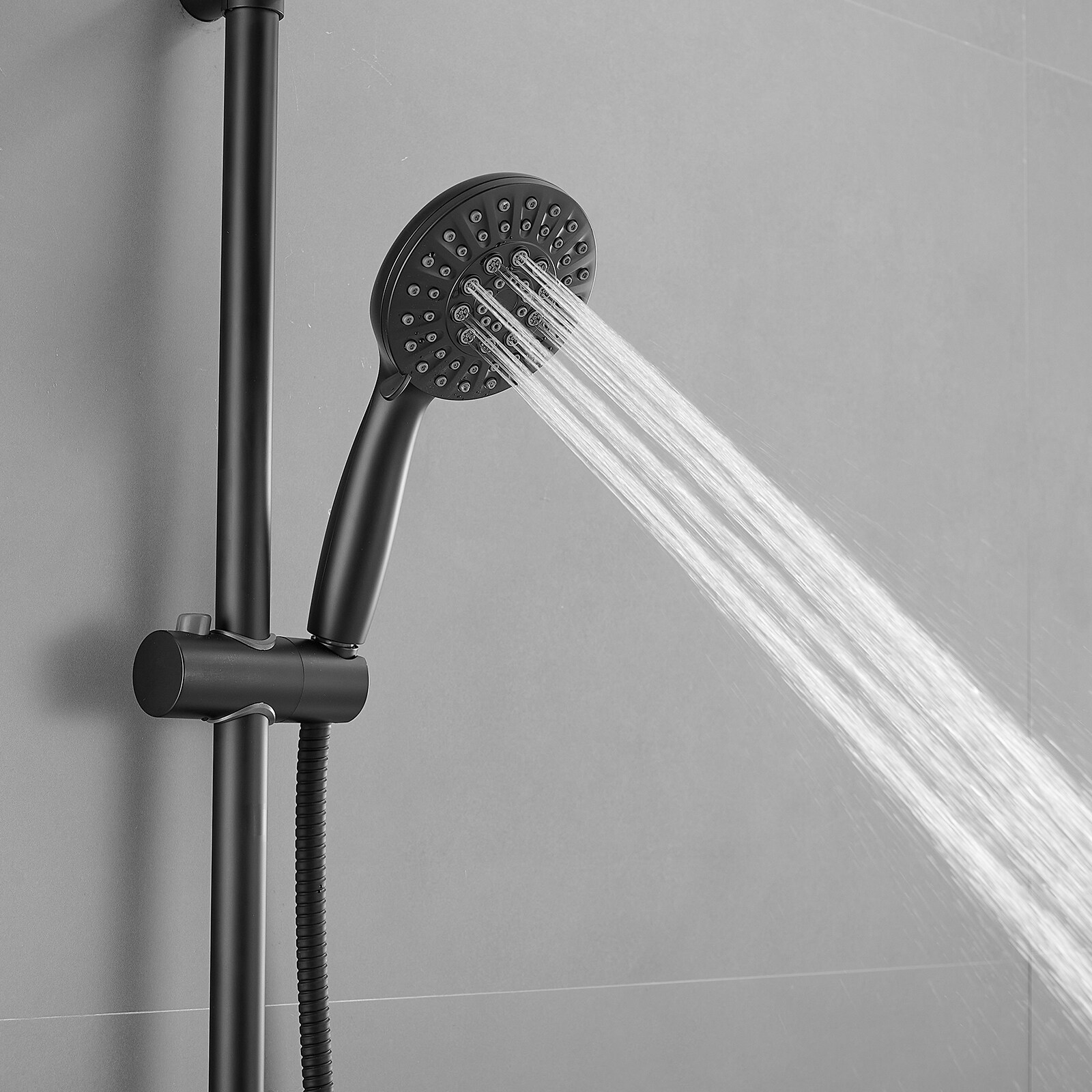 Matte Black Wall Mounted Dual Shower Head with Stainless Steel Hose