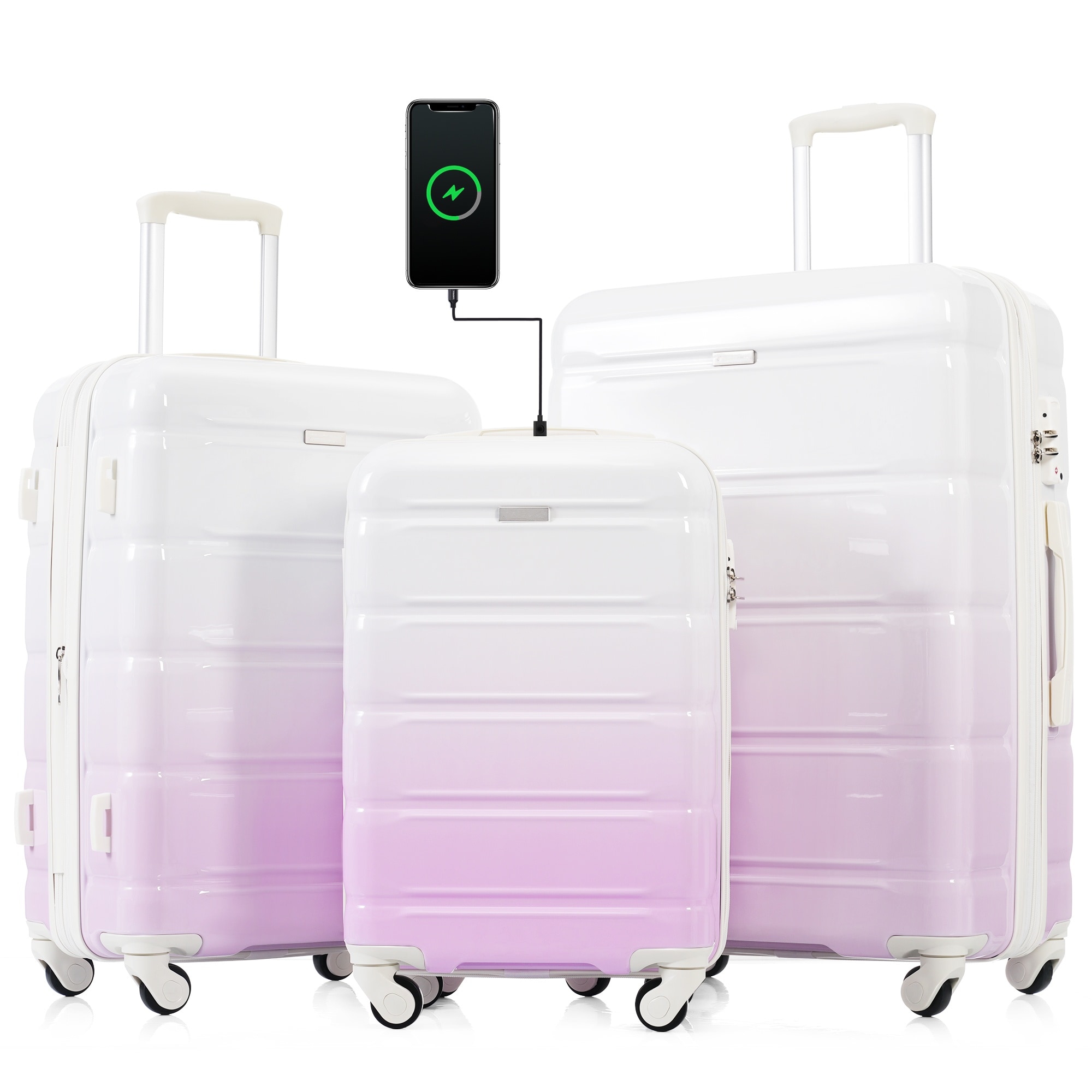 Flynama V613AAM 28.4'' x 19.2'' x 11.6'' Purple Fabric Hardshell Suitcase set