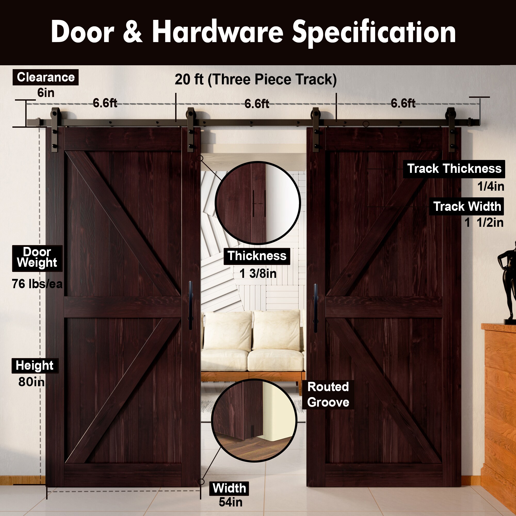 HOMACER YT2TGH240C-5480F-RD Barn-Doors - View #2