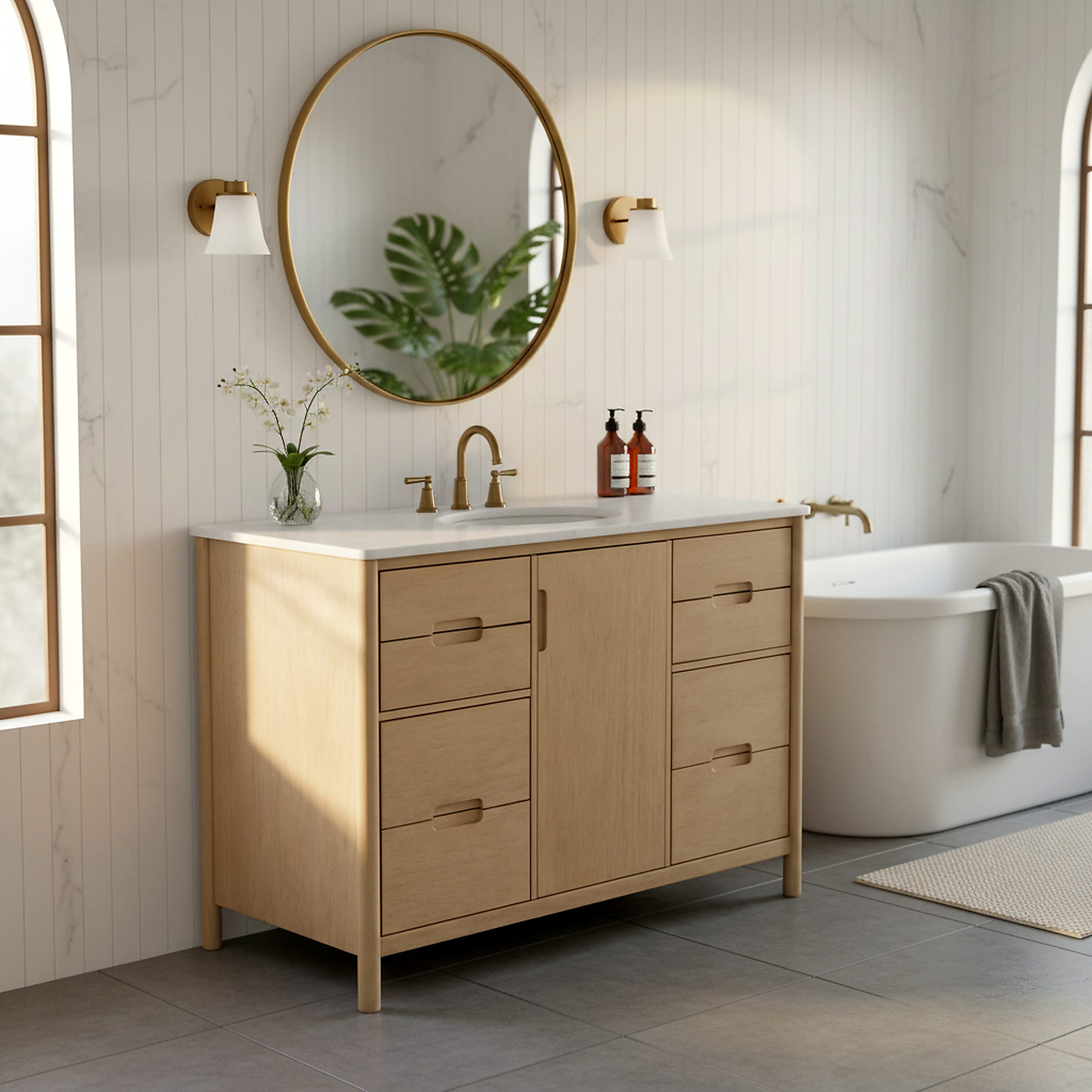 Safavieh  Petrabecca 48 inch Single Vanity/Light Oak/White