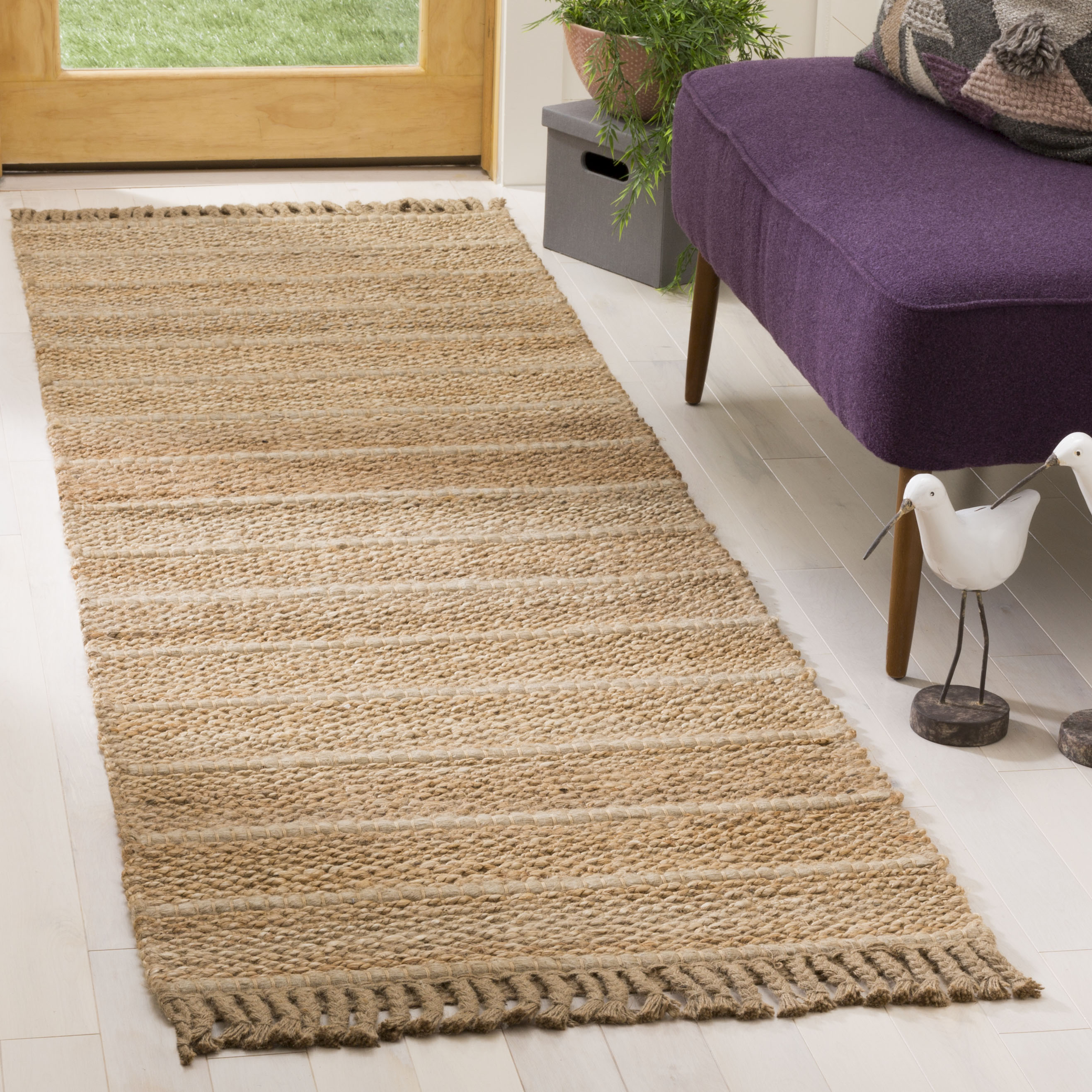Safavieh NF550A-28 Natural Fiber Maldives 2 x 8 (ft) Synthetic Natural/Gray Rectangular Indoor Stripe Coastal Runner rug