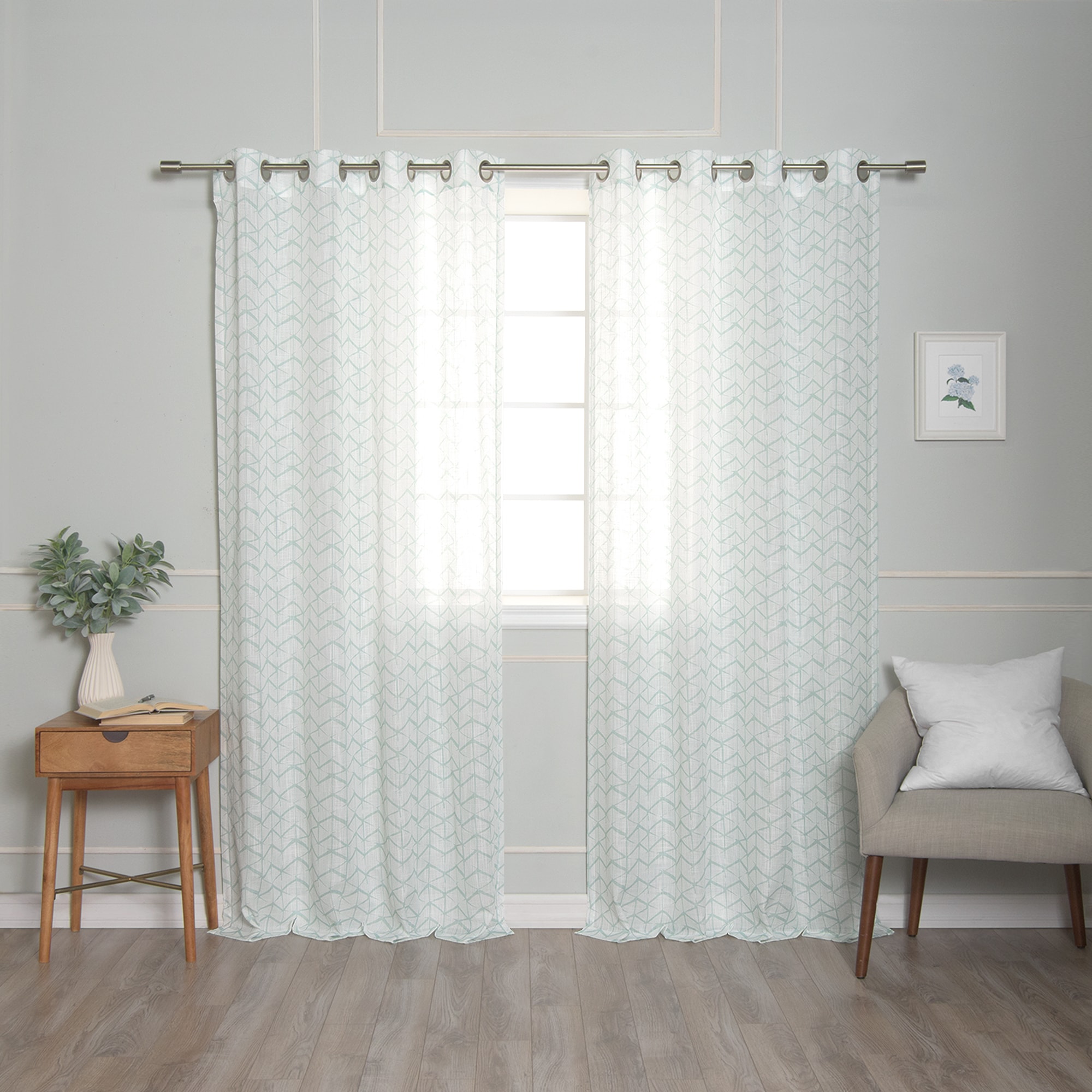 Best Home Fashion JC-GROM-CUBE-84-SAGE 84-Inches Sage Geometric Semi-sheer Grommet Curtain panel pair