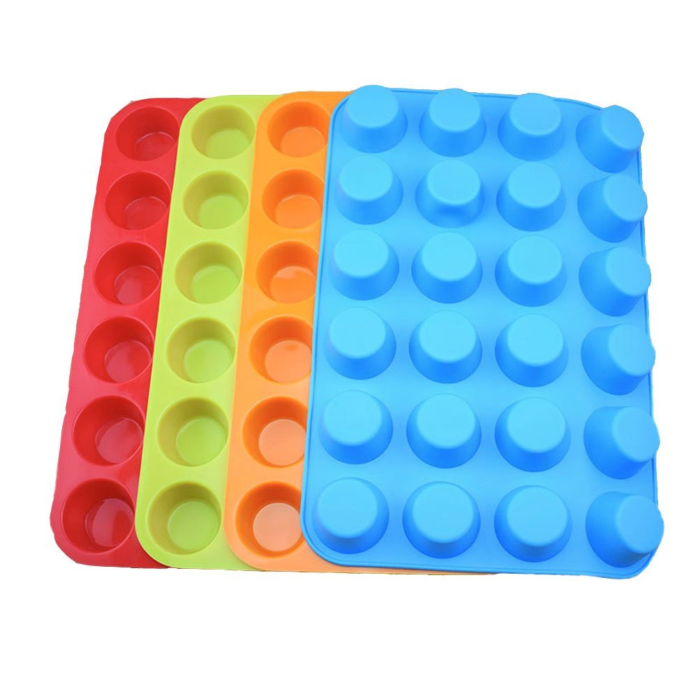 DHMHD  Silicone Mini Muffin Pan Set 4 Pack 24 Cup Mold Cups for Baking Muffins Cupcakes and More Multi Color durable home and garden accessory