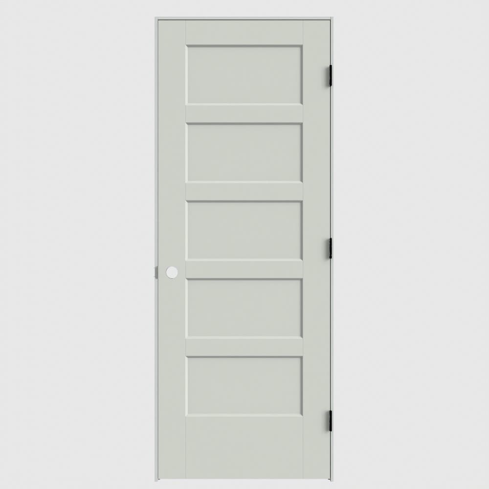 Masonite 640679 28-in x 80-in Snow Storm Solid core 5-panel square Left hand Smooth Primed Molded composite Single Prehung Interior Door