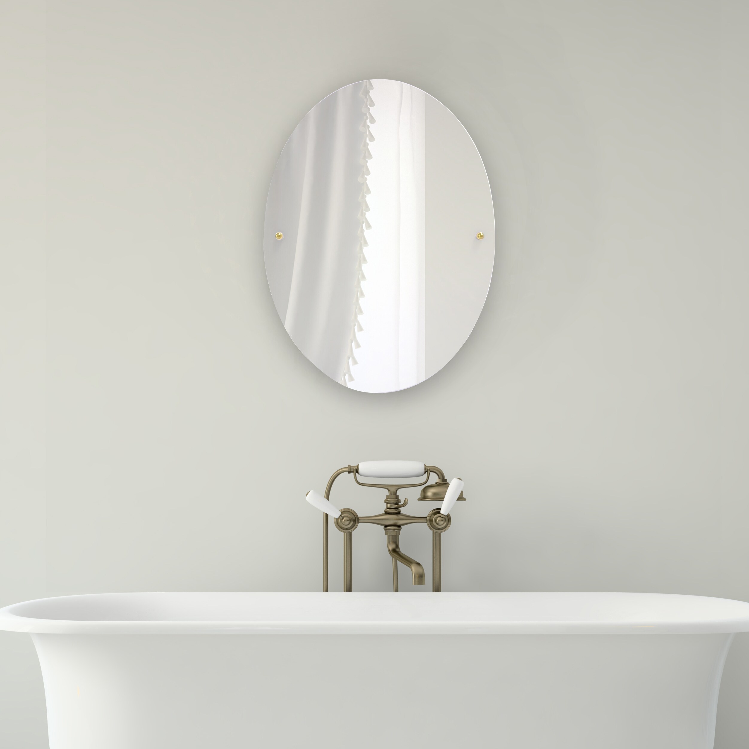 Allied Brass Waverly Place 21-in W x 28-in H Satin Brass Oval Frameless  Bathroom Vanity Mirror at