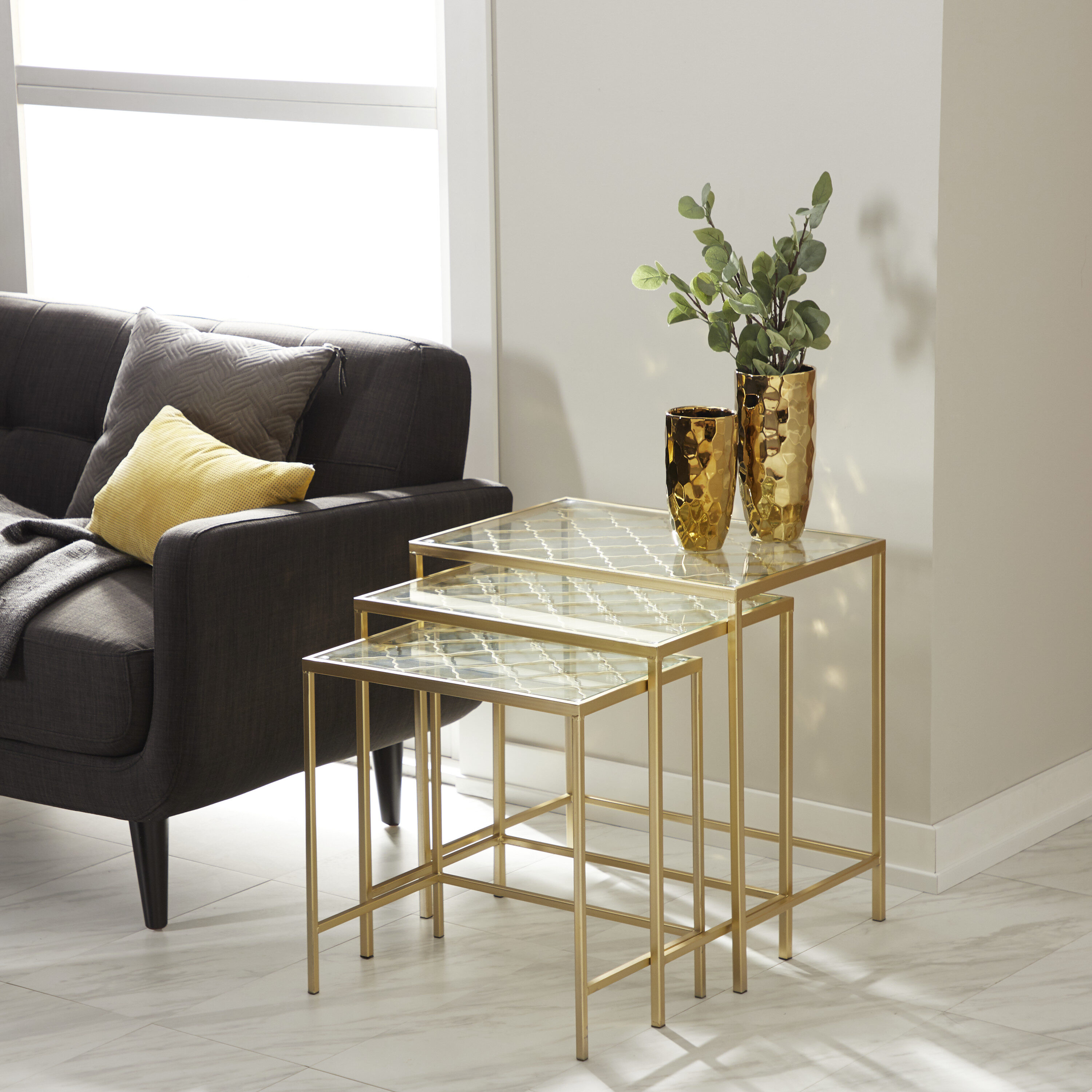 Grayson Lane 65372 24-in W x 24-in H Gold with Clear Glass Top Modern End Table Fully Assembled
