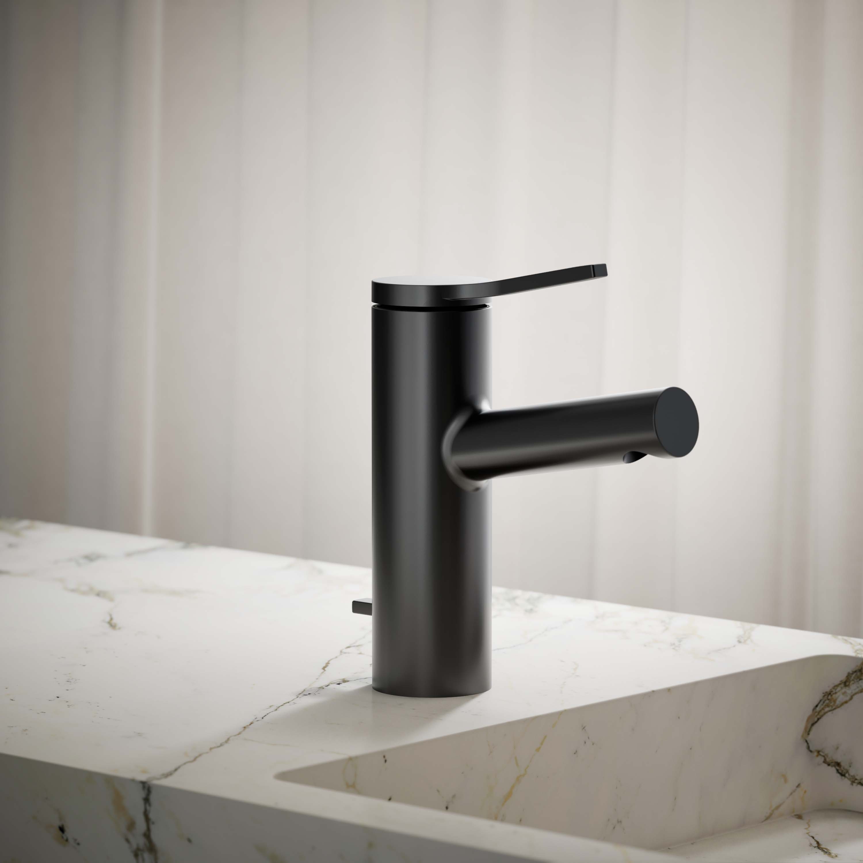 KOHLER K-99491-4-BL Elate Matte Black Single hole 1-handle WaterSense Low-arc Residential Handle Bathroom Sink Faucet with Drain