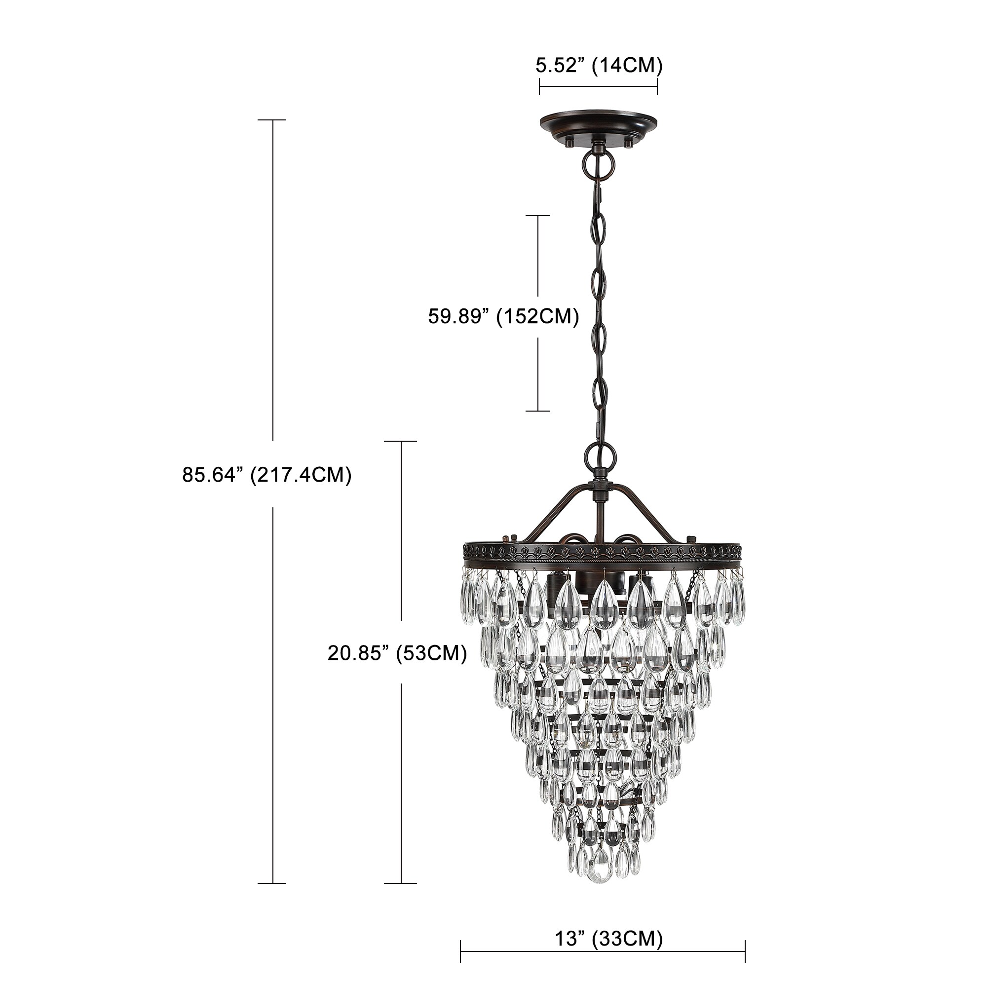 Black Crystal Tiered Pendant Chandelier with Glass Accents