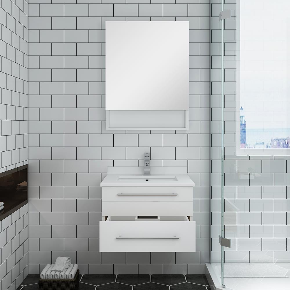White Quartz Stone Wall Mounted Vanity Set with Medicine Cabinet
